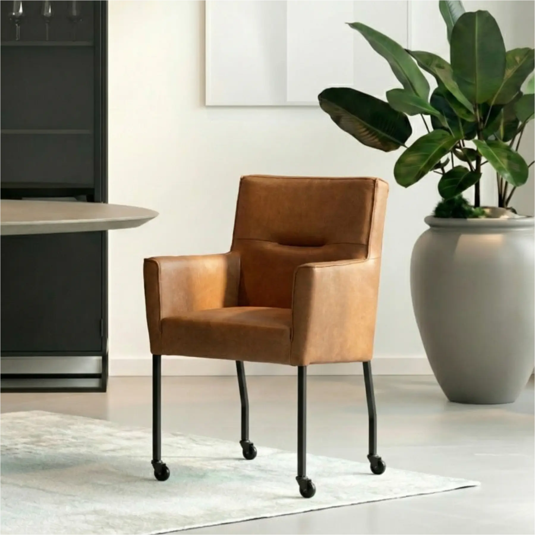 afbeelding van Leren eetkamerstoel Lucky - Kenia Brown (bruin)