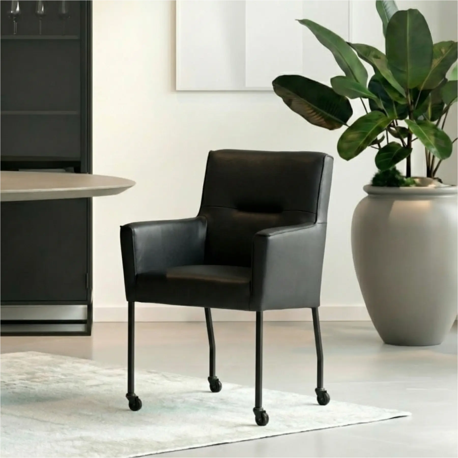 afbeelding van Leren eetkamerstoel Lucky - Rancho Nero (zwart)