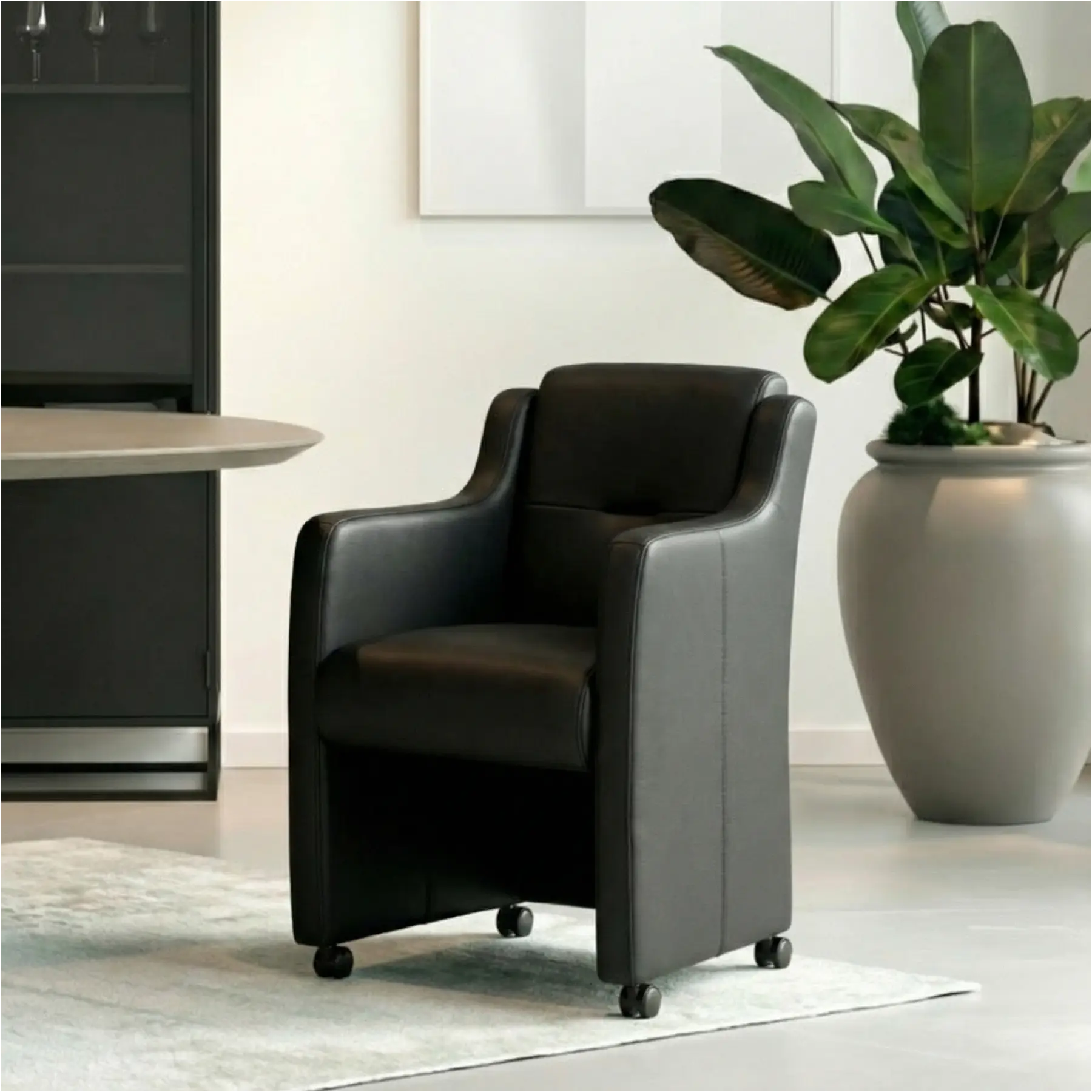 afbeelding van Leren eetkamerstoel Mass - Hermes Nero (zwart) - Met handgreep zwart