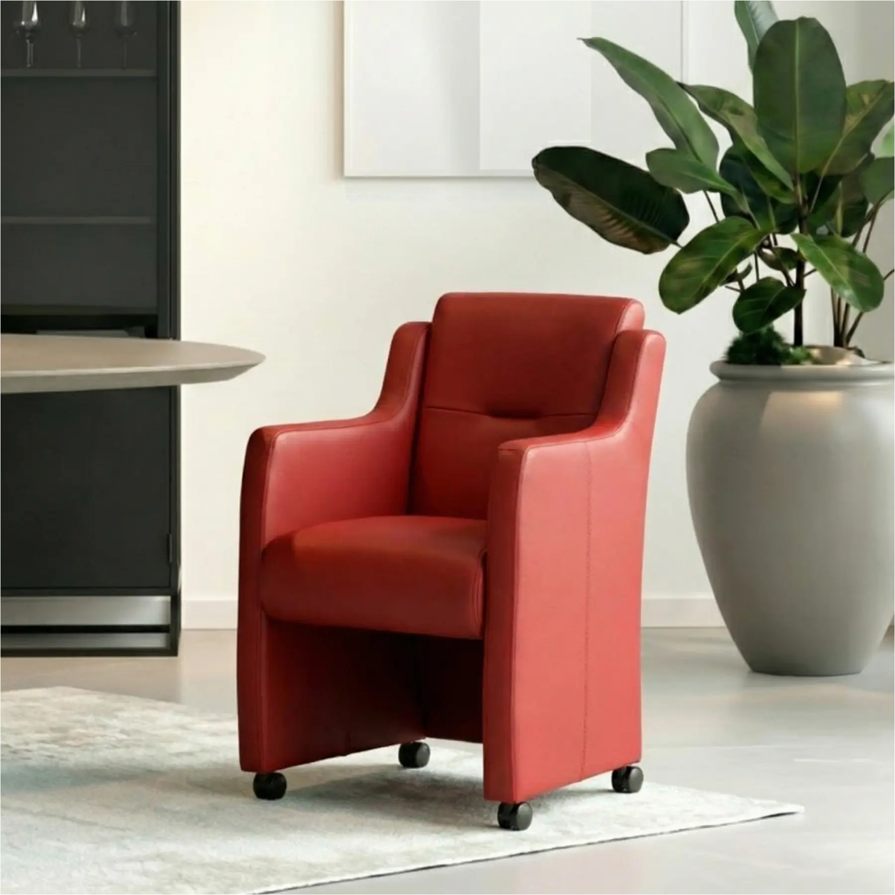 afbeelding van Leren eetkamerstoel Mass - Hermes Red (rood) - Zonder handgreep