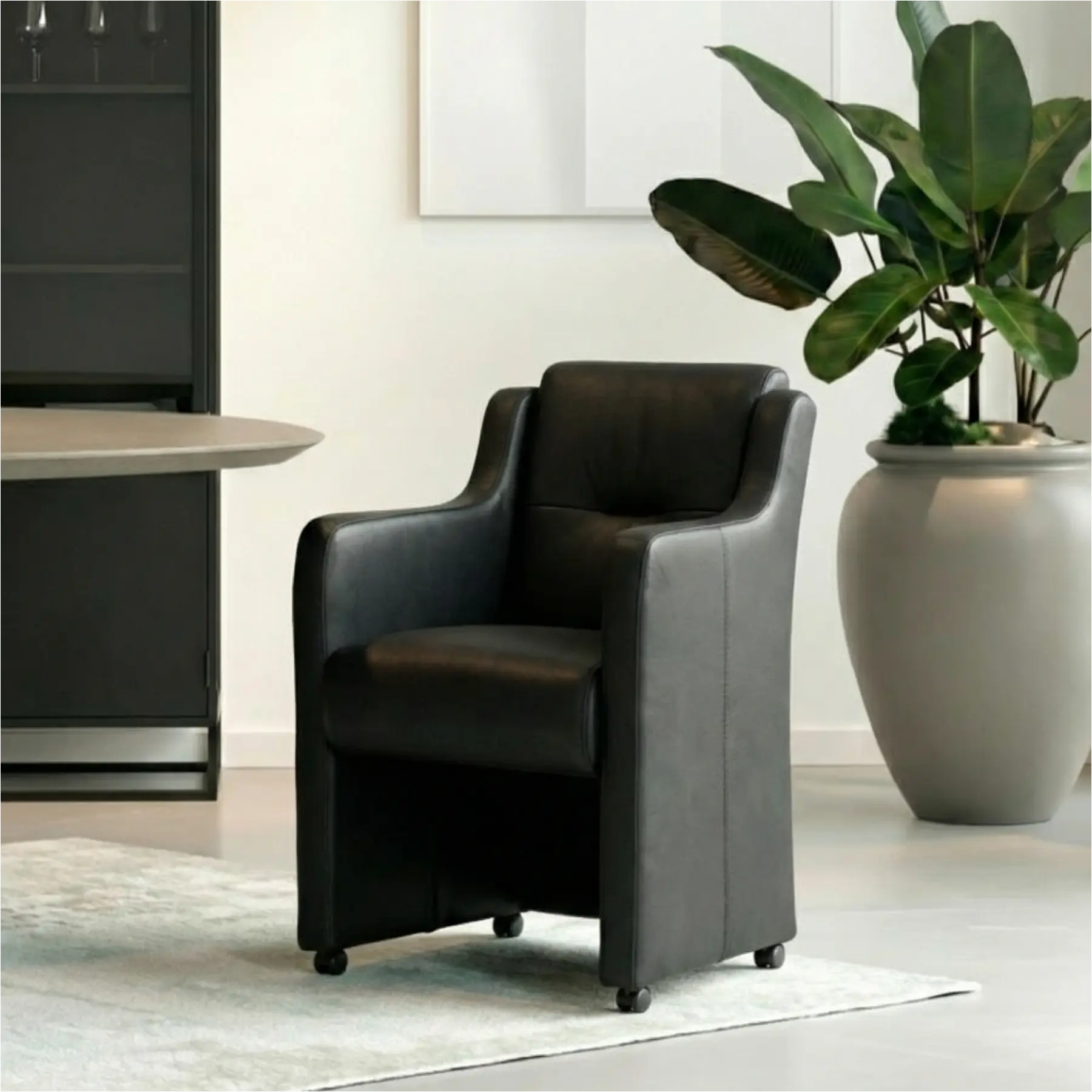 afbeelding van Leren eetkamerstoel Mass - Rancho Nero (zwart) - Zonder handgreep