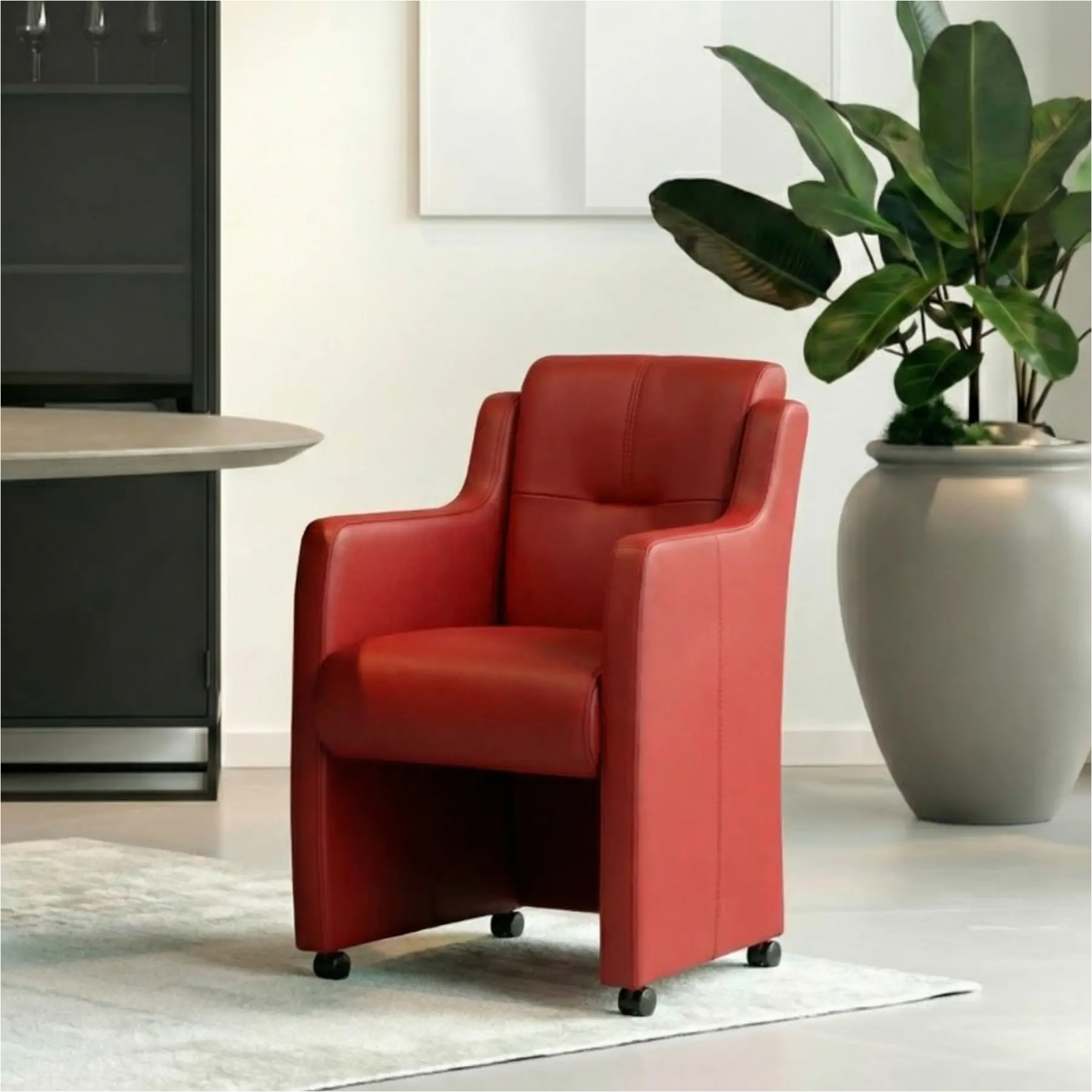 afbeelding van Leren eetkamerstoel Mass - Toledo Red (rood) - Met handgreep zwart