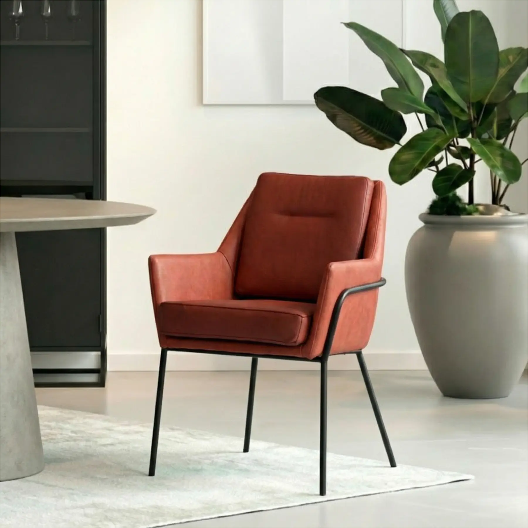 afbeelding van Leren eetkamerstoel Mix Duo - Kenia Burgundy en Toledo Cherry - Poten staal rond zwart