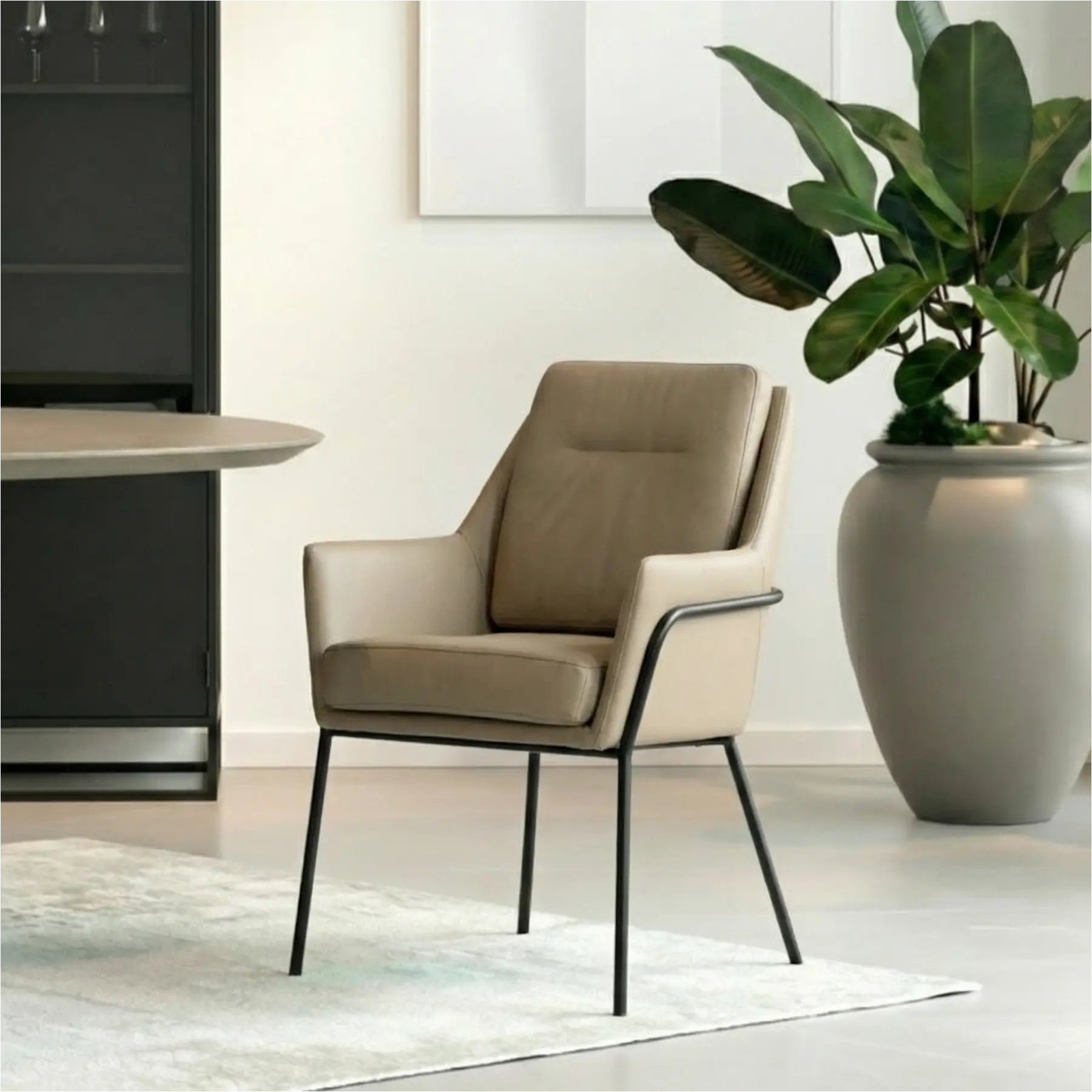 afbeelding van Leren eetkamerstoel Mix - Toledo Mocca (taupe/bruin) - Poten staal rond zwart