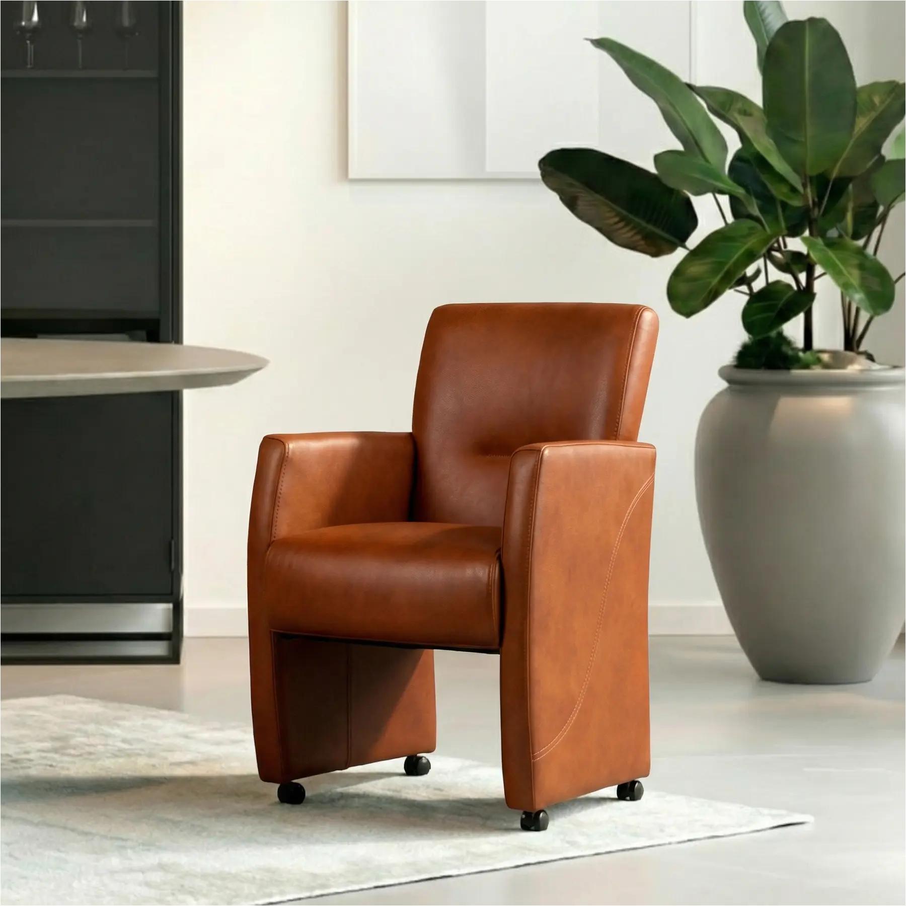 afbeelding van Leren eetkamerstoel Pleasure - Granada Savannah (cognac) - Zonder handgreep