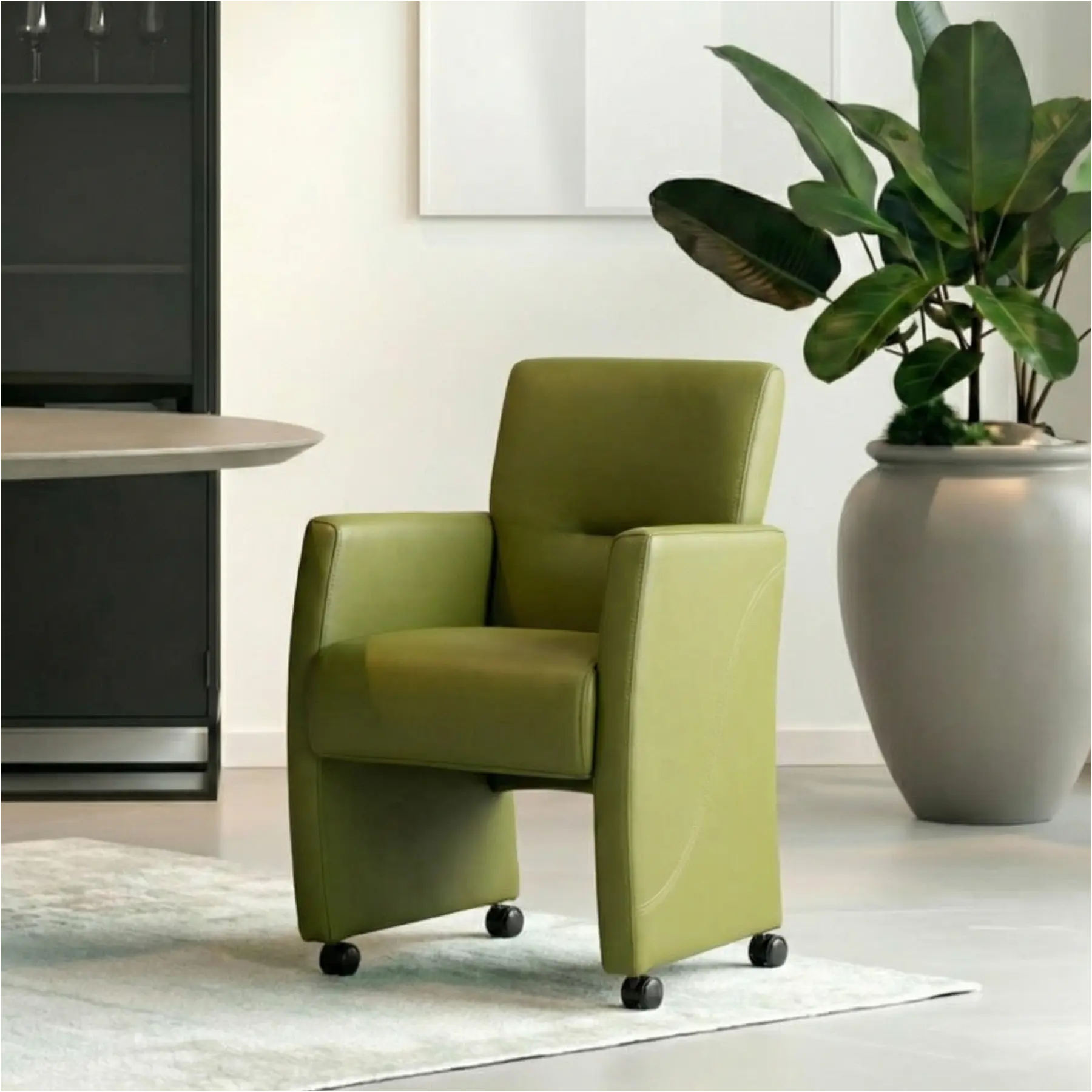 afbeelding van Leren eetkamerstoel Pleasure - Toledo Apple Green (groen) - Met handgreep RVS