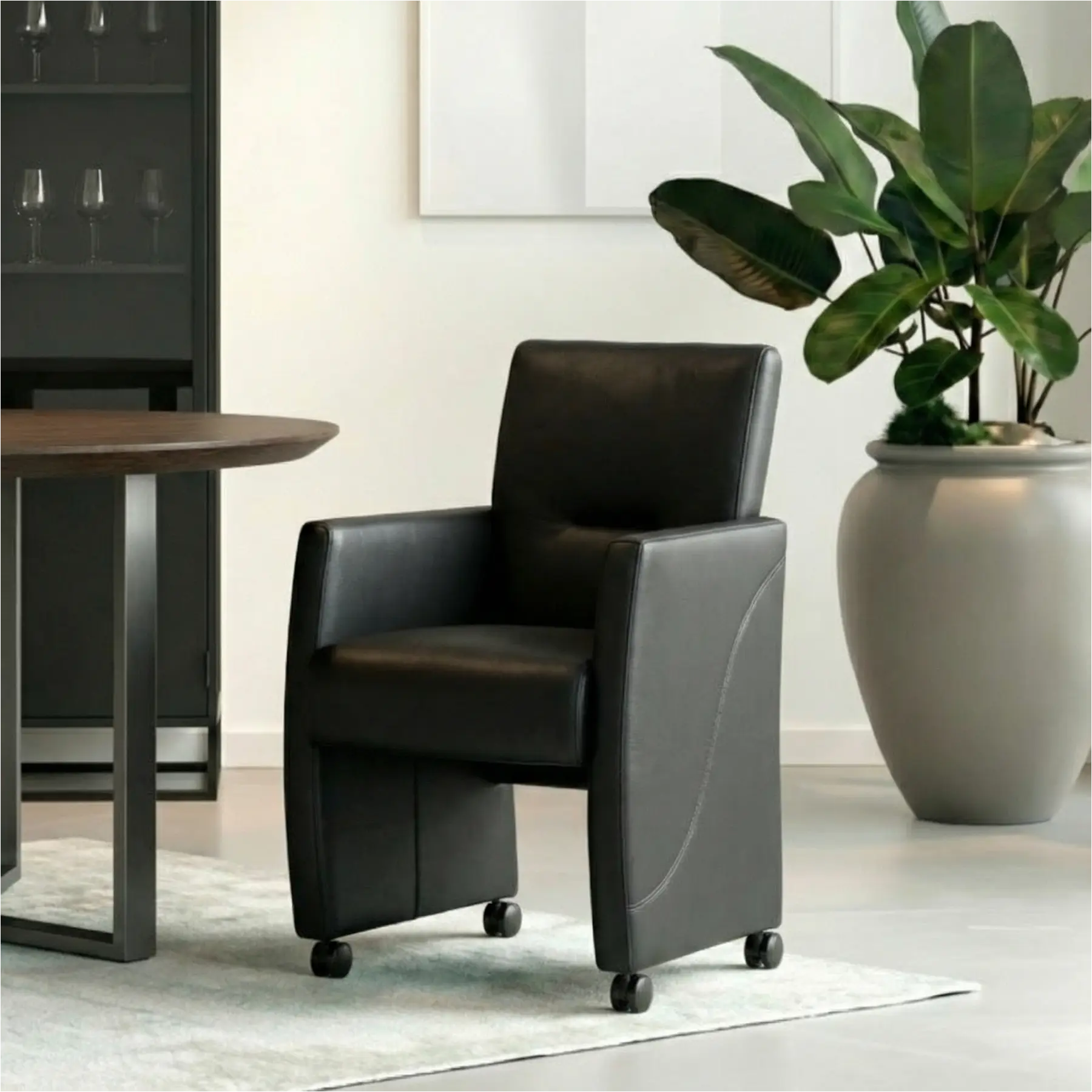 afbeelding van Leren eetkamerstoel Pleasure - Toledo Pacific (donkerblauw) - Zonder handgreep