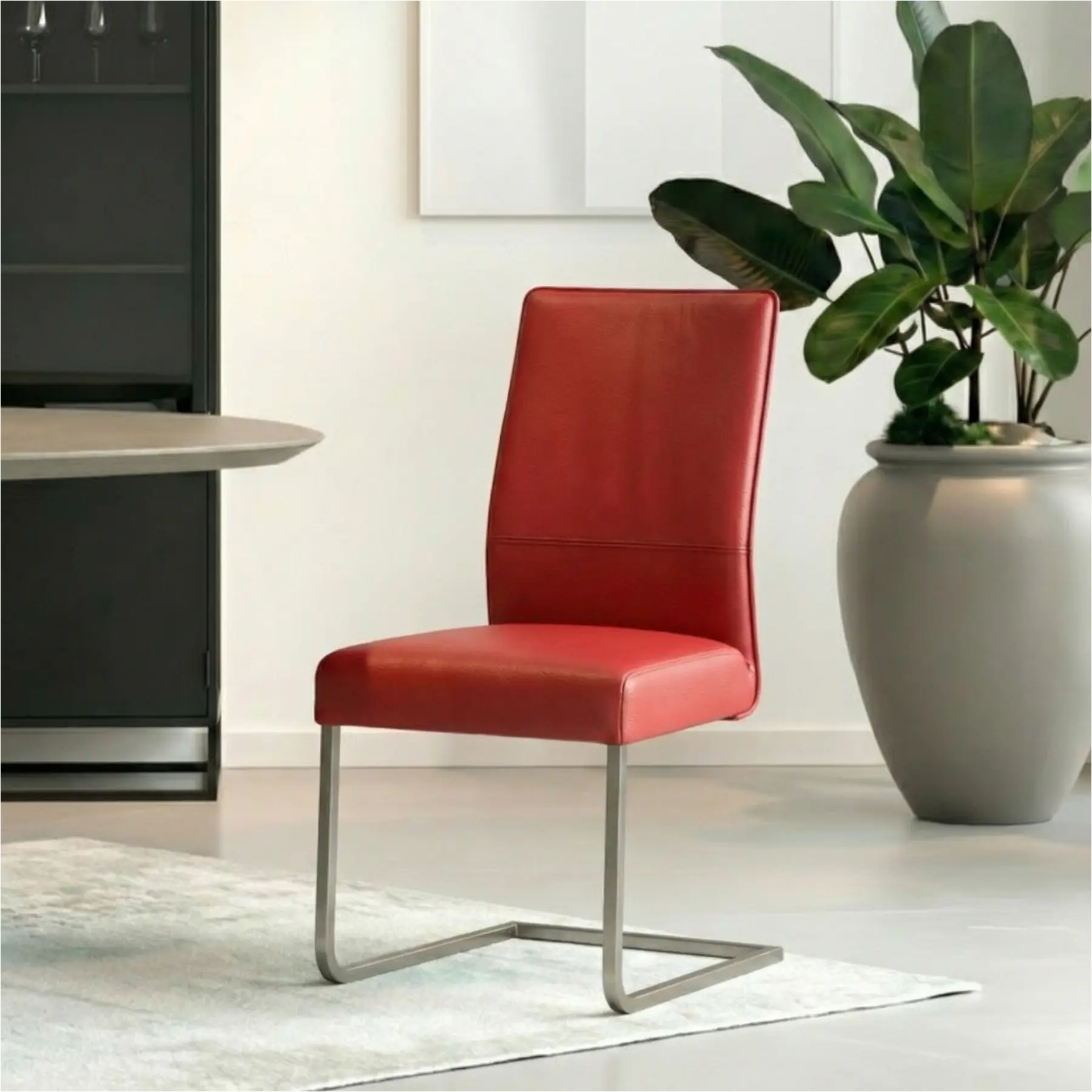 afbeelding van Leren eetkamerstoel Remix - Toledo Ducati (rood) - Sledepoot staal vierkant RVS