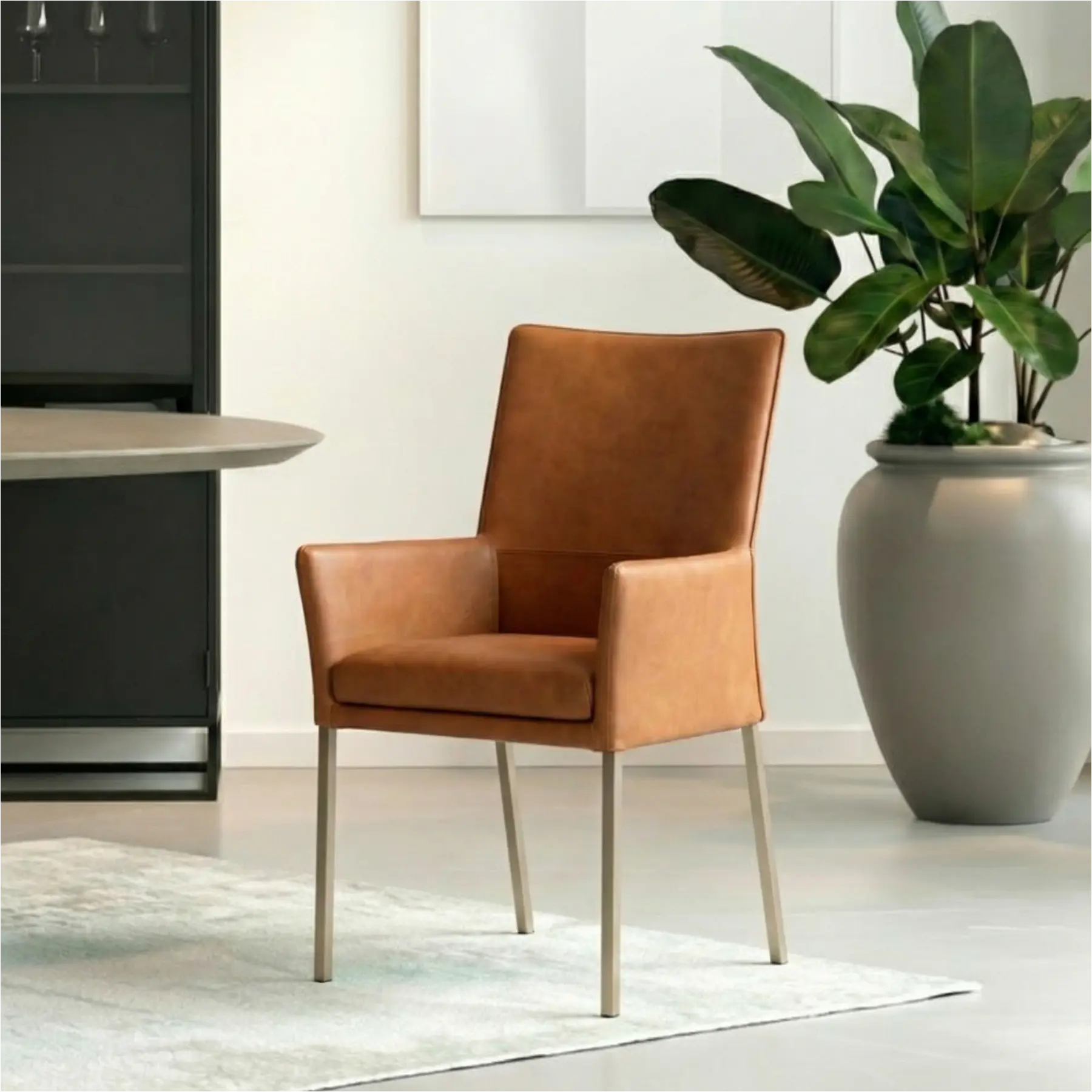 afbeelding van Leren eetkamerstoel Royal - Rancho Cognac (cognac) - Poten staal vierkant RVS