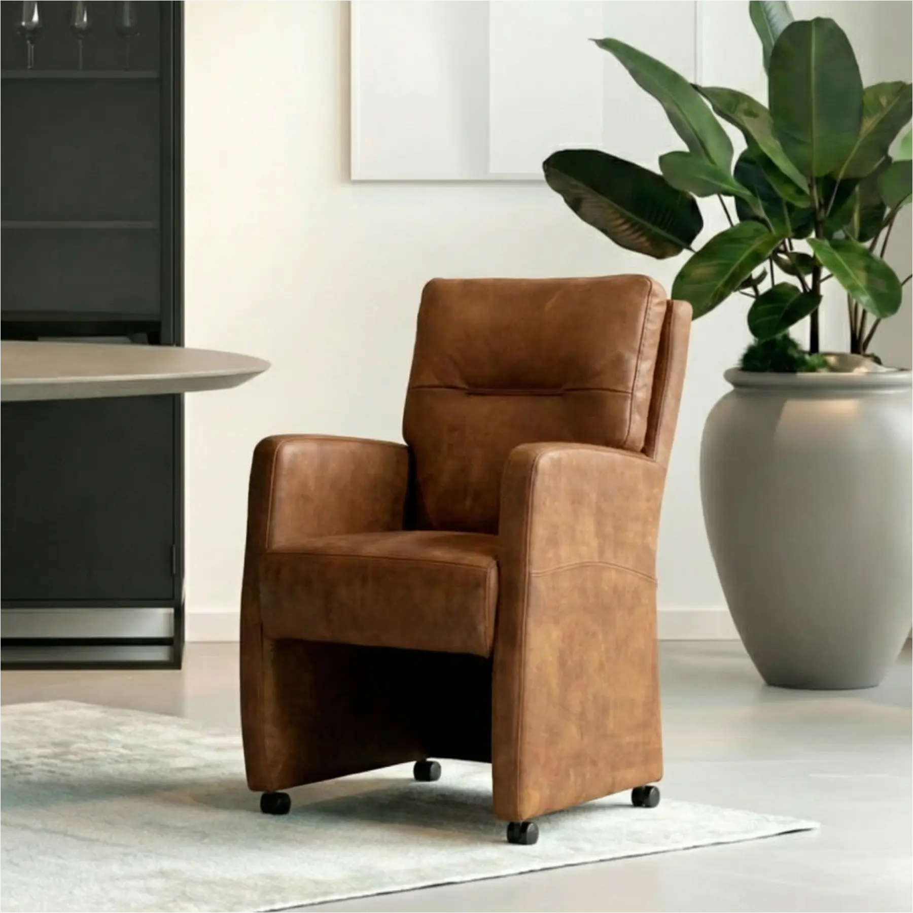 afbeelding van Leren eetkamerstoel Sharp