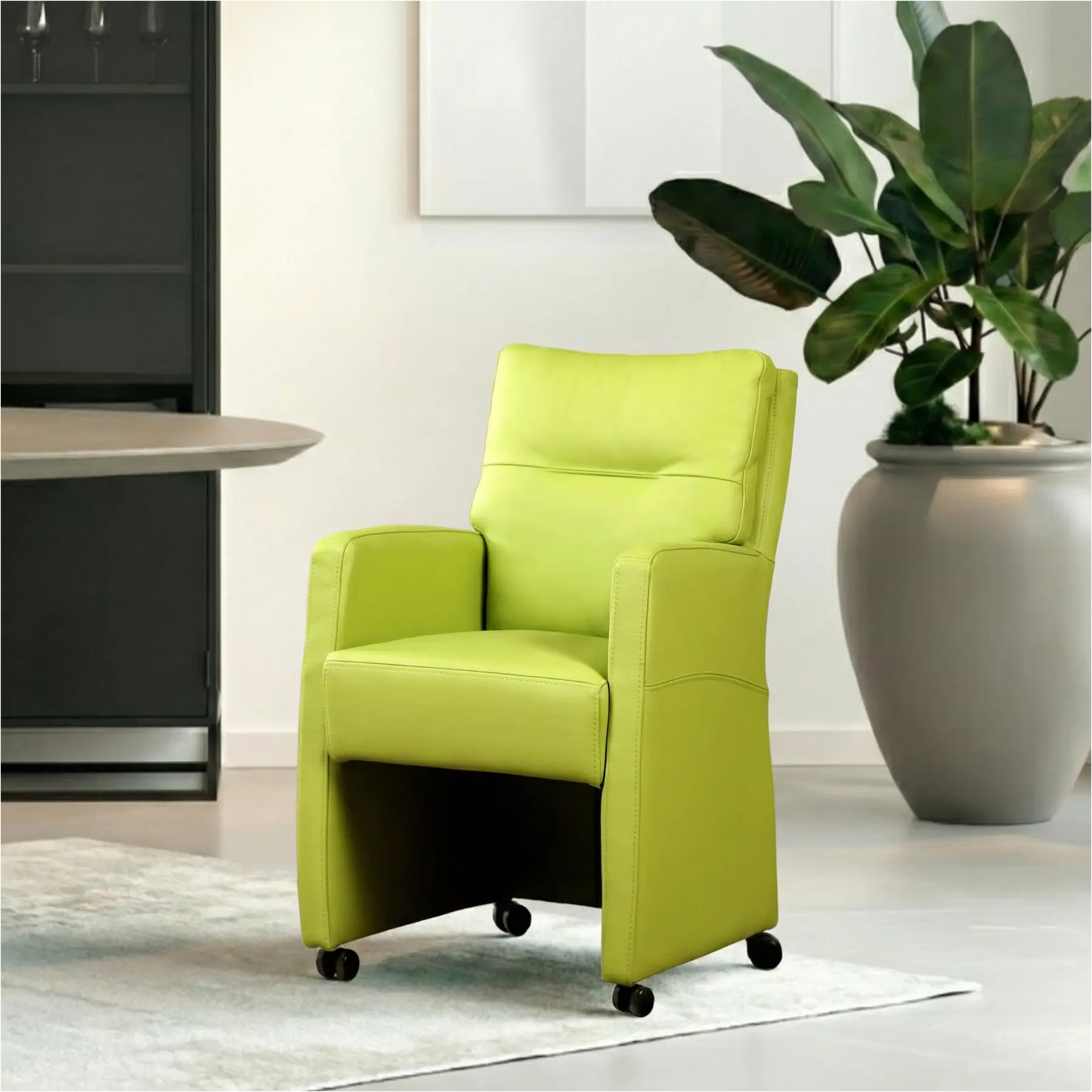 afbeelding van Leren eetkamerstoel Sharp - Hermes Lime (felgroen) - Zonder handgreep