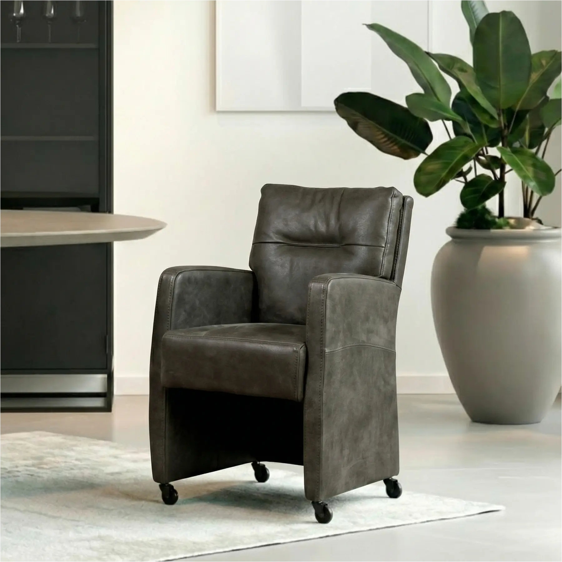 afbeelding van Leren eetkamerstoel Sharp - Kenia Antracite (grijs) - Zonder handgreep