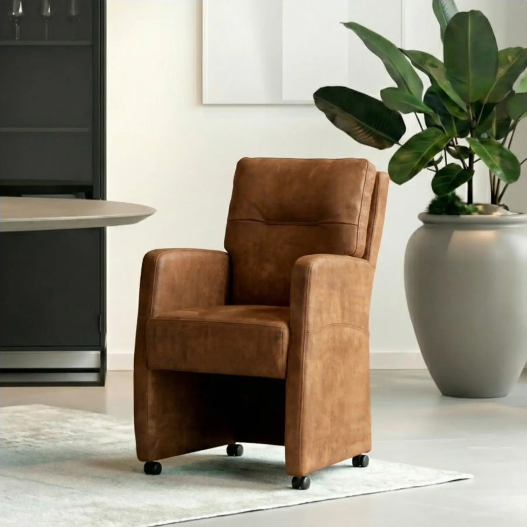 afbeelding van Leren eetkamerstoel Sharp - Kenia Brown (bruin) - Zonder handgreep