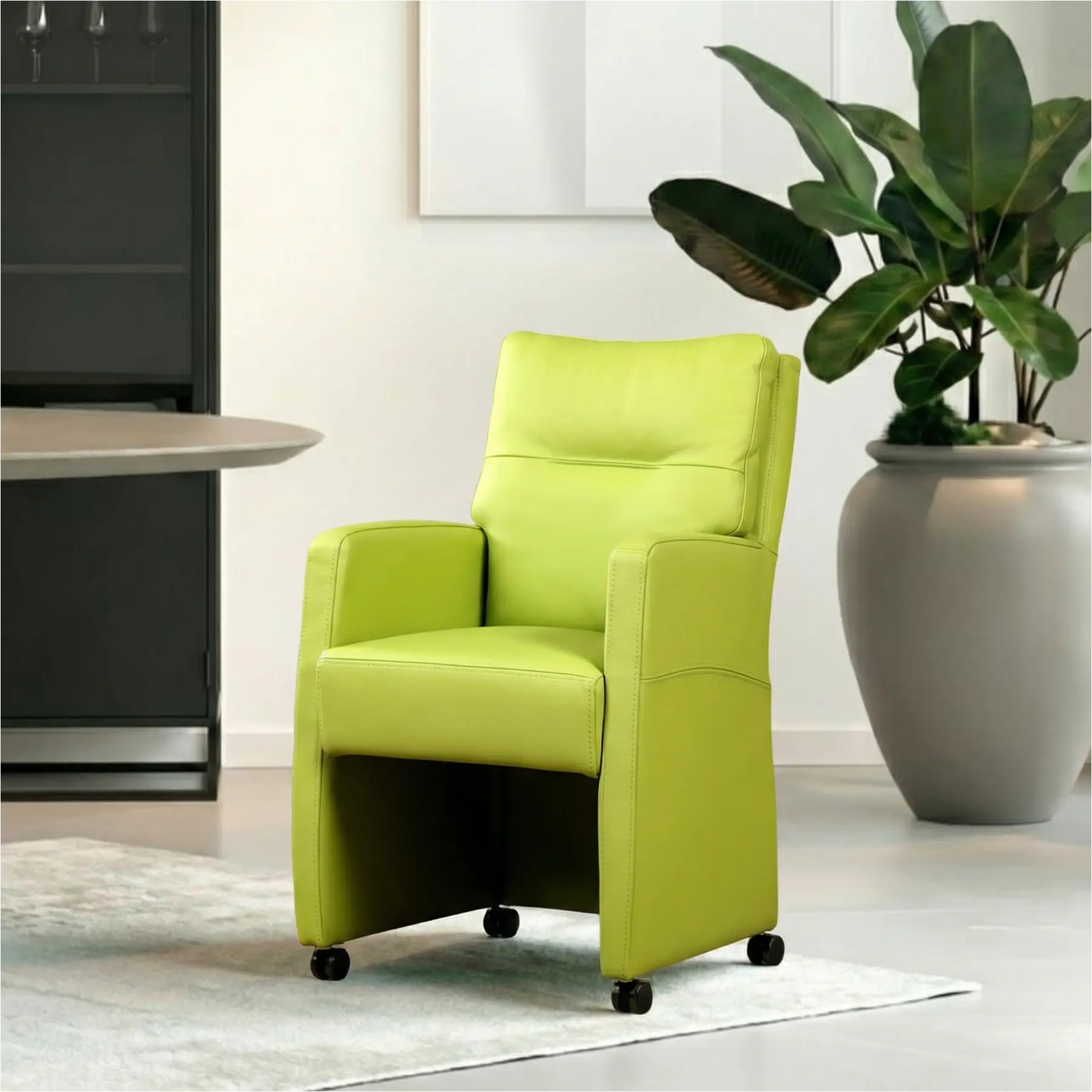 afbeelding van Leren eetkamerstoel Sharp - Toledo Lime (felgroen) - Met handgreep RVS