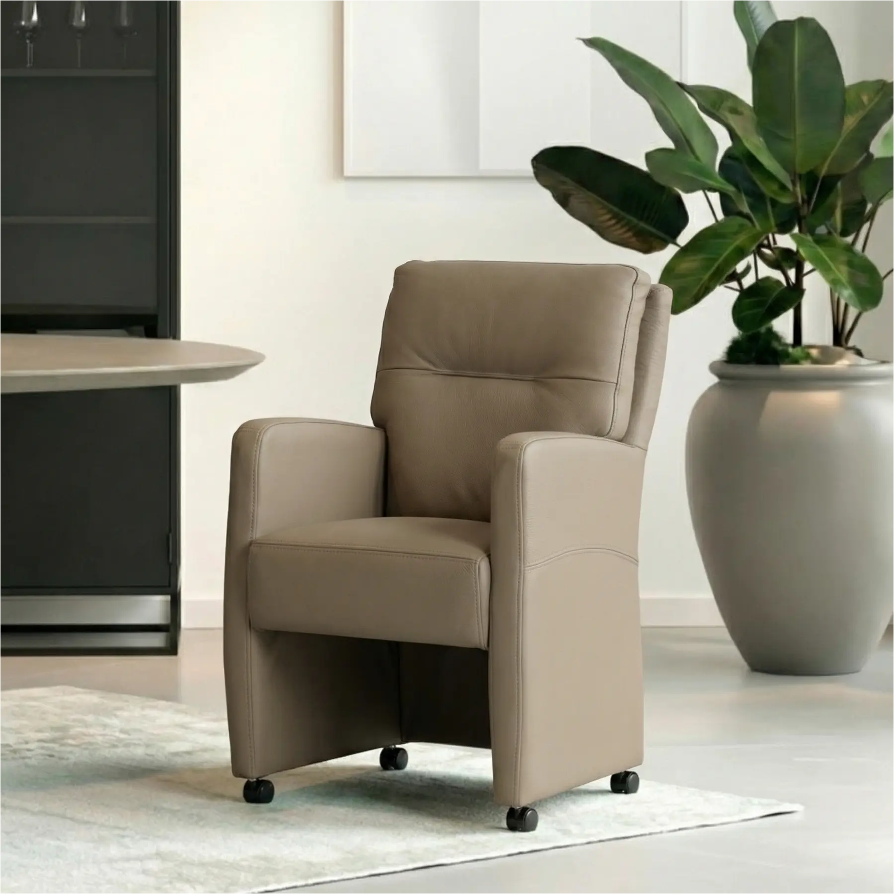 afbeelding van Leren eetkamerstoel Sharp - Toledo Mocca (taupe/bruin) - Zonder handgreep