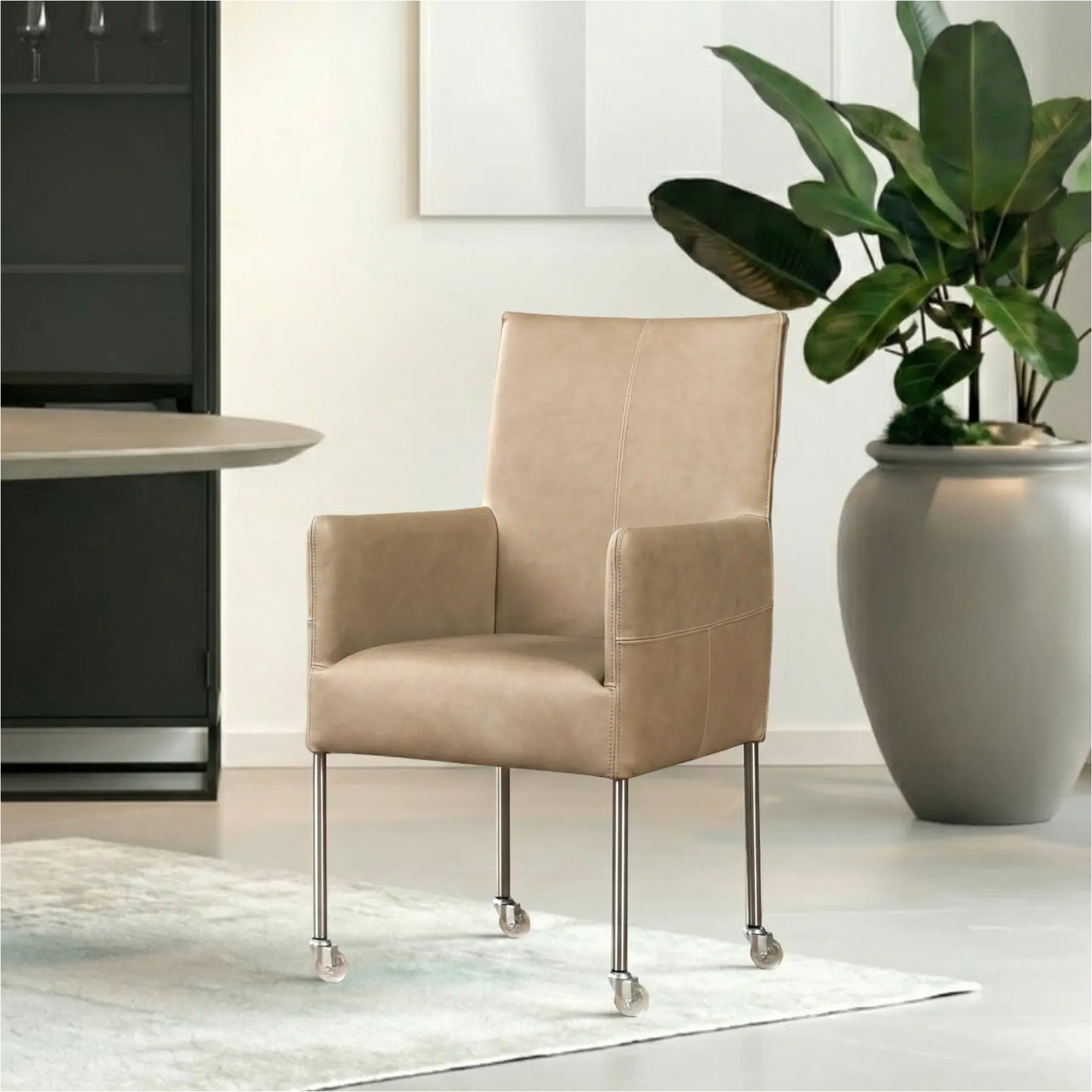 afbeelding van Leren eetkamerstoel Spark - Rancho Stone (grijs/bruin) - Poten staal rond RVS