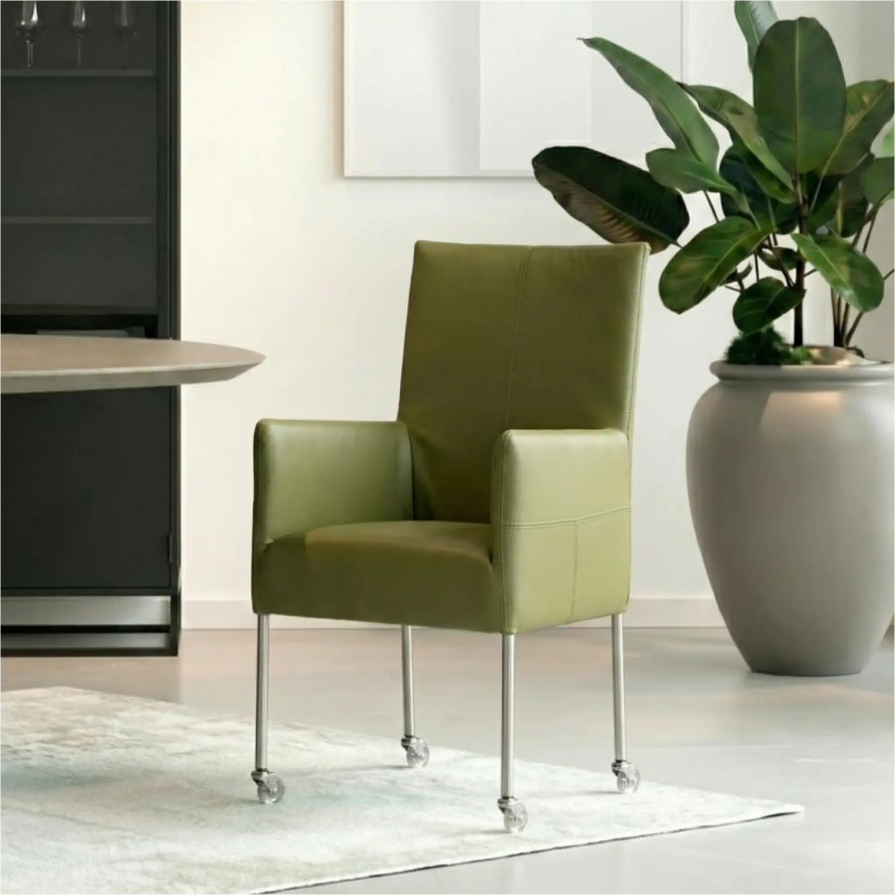 afbeelding van Leren eetkamerstoel Spark - Toledo Apple Green (groen) - Poten staal rond RVS