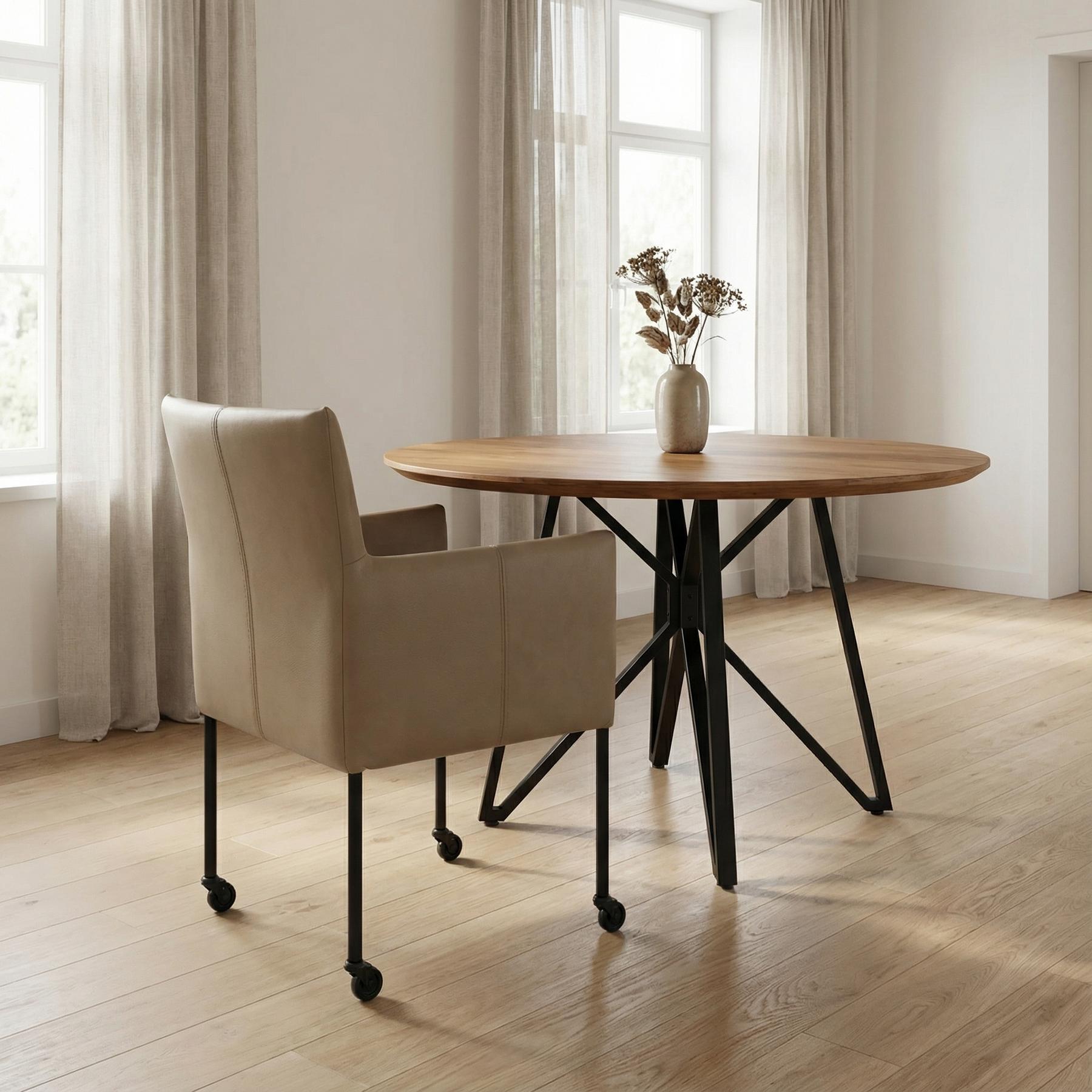 afbeelding van Leren eetkamerstoel Desire - Granada Taupe (taupe/bruin) - Poten staal rond zwart