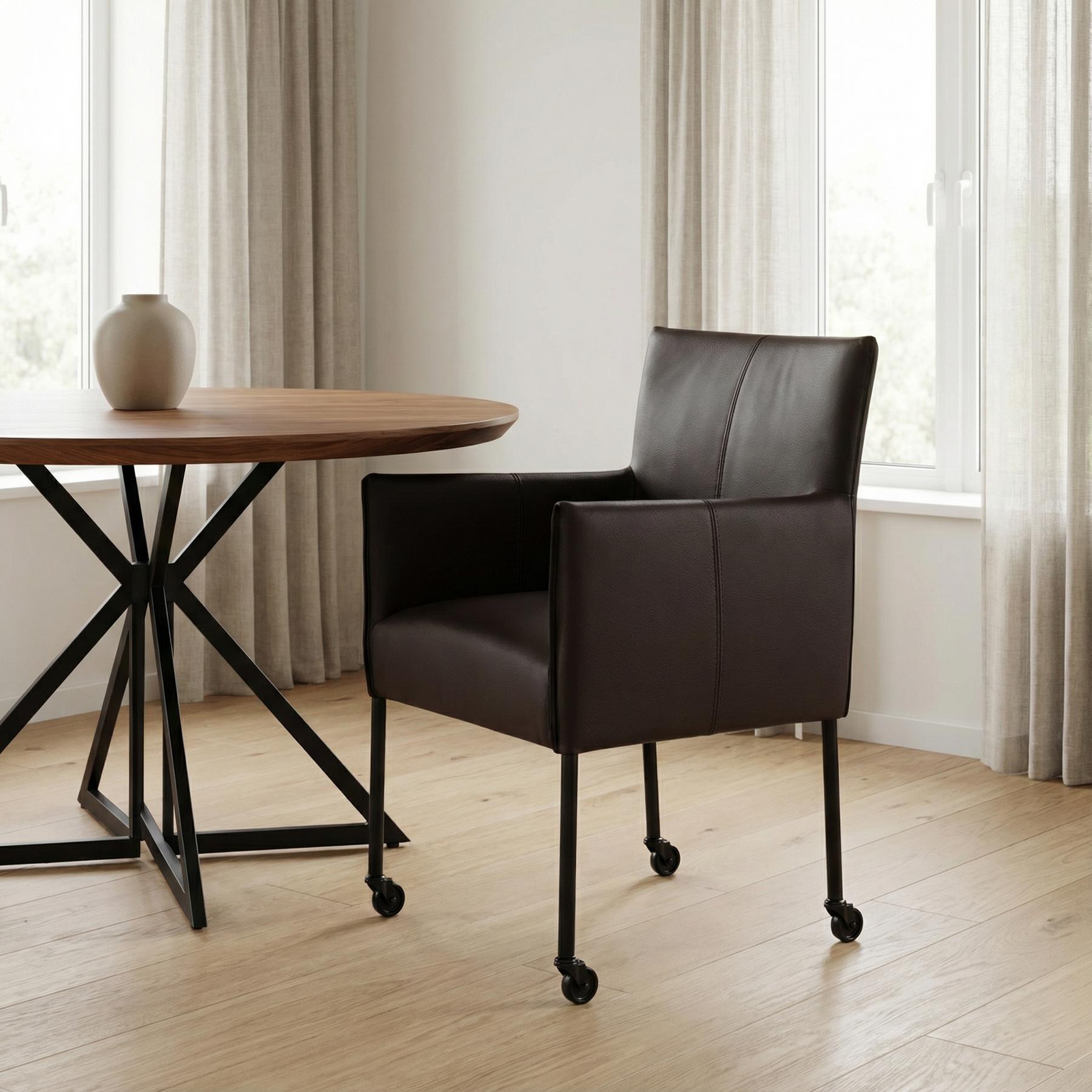 afbeelding van Leren eetkamerstoel Desire - Hermes Caffe (donkerbruin) - Poten staal rond zwart