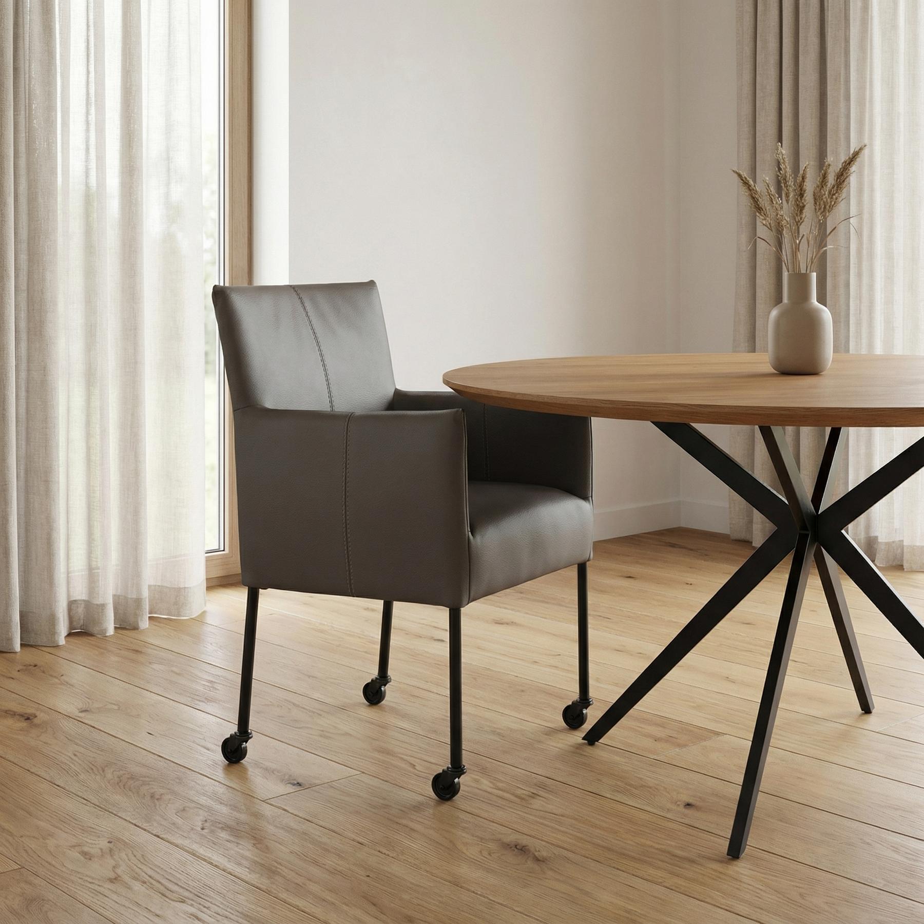 afbeelding van Leren eetkamerstoel Desire - Toledo Antracite (donkergrijs) - Poten staal rond zwart