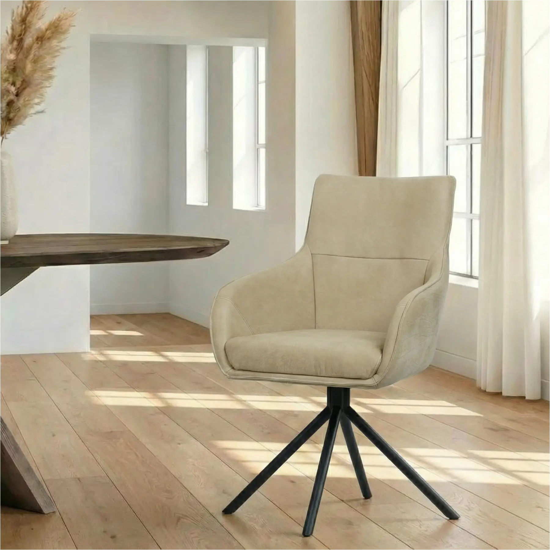 afbeelding van Leren draaibare eetkamerstoel Fancy