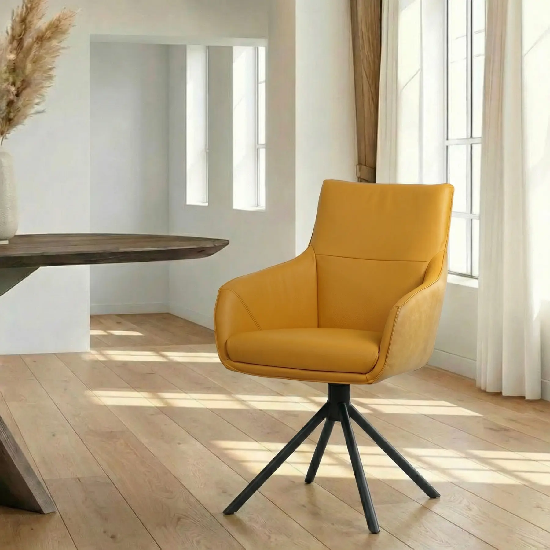 afbeelding van Leren draaibare eetkamerstoel Fancy Duo