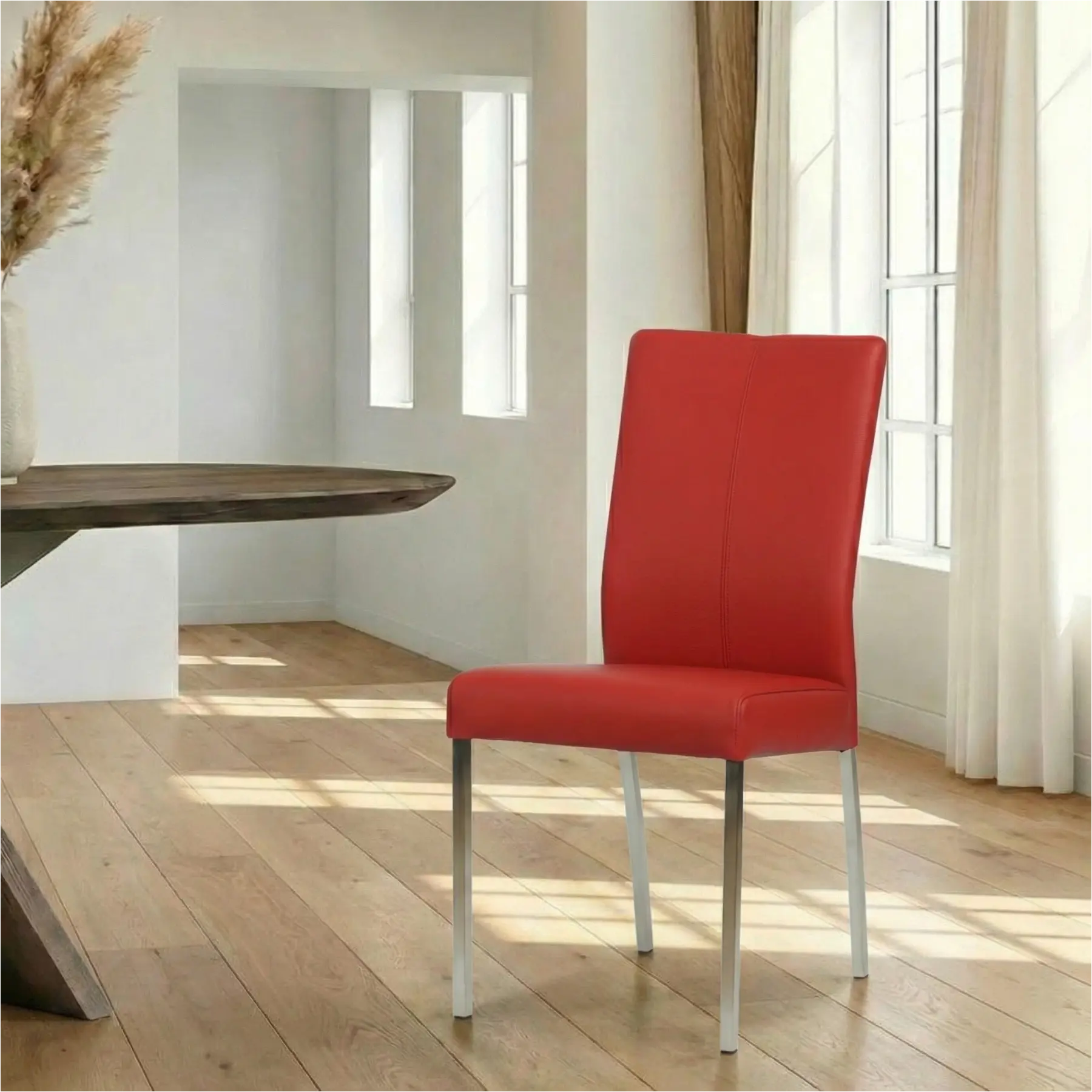 afbeelding van Leren eetkamerstoel Comfort - Toledo Ducati (rood) - Poten staal vierkant RVS