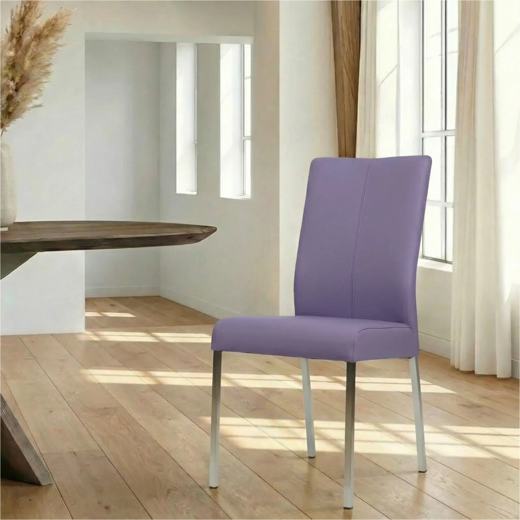 afbeelding van Leren eetkamerstoel Comfort - Toledo Lila (lichtpaars) - Poten staal vierkant RVS