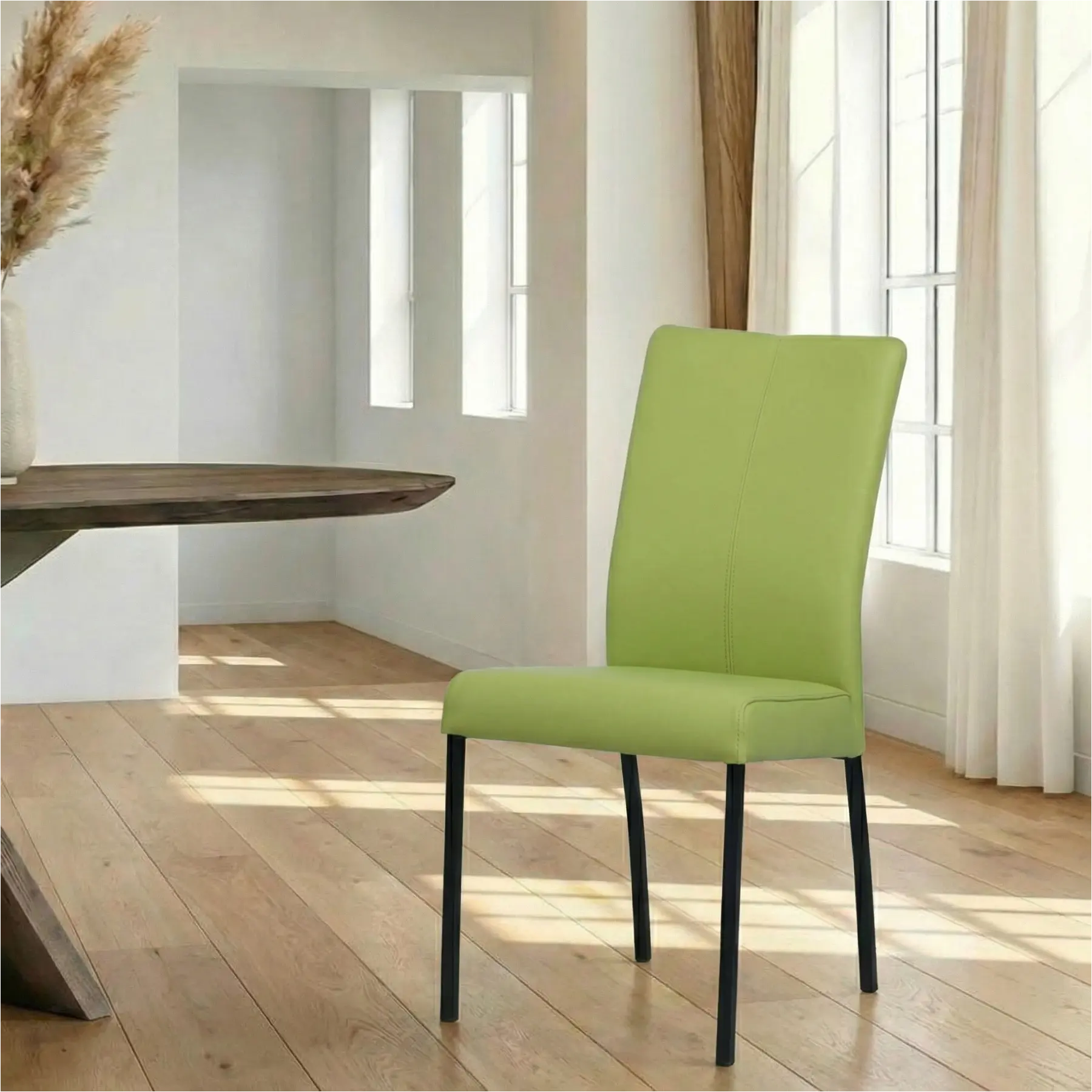 afbeelding van Leren eetkamerstoel Comfort - Toledo Lime (felgroen) - Poten staal vierkant zwart