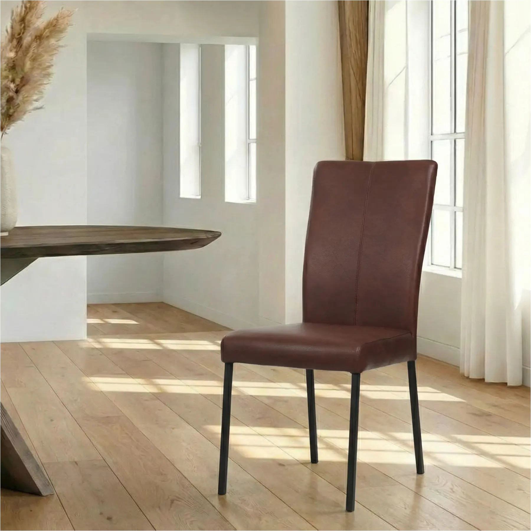 afbeelding van Leren eetkamerstoel Daily - Granada Cognac (donkercognac) - Poten staal vierkant zwart