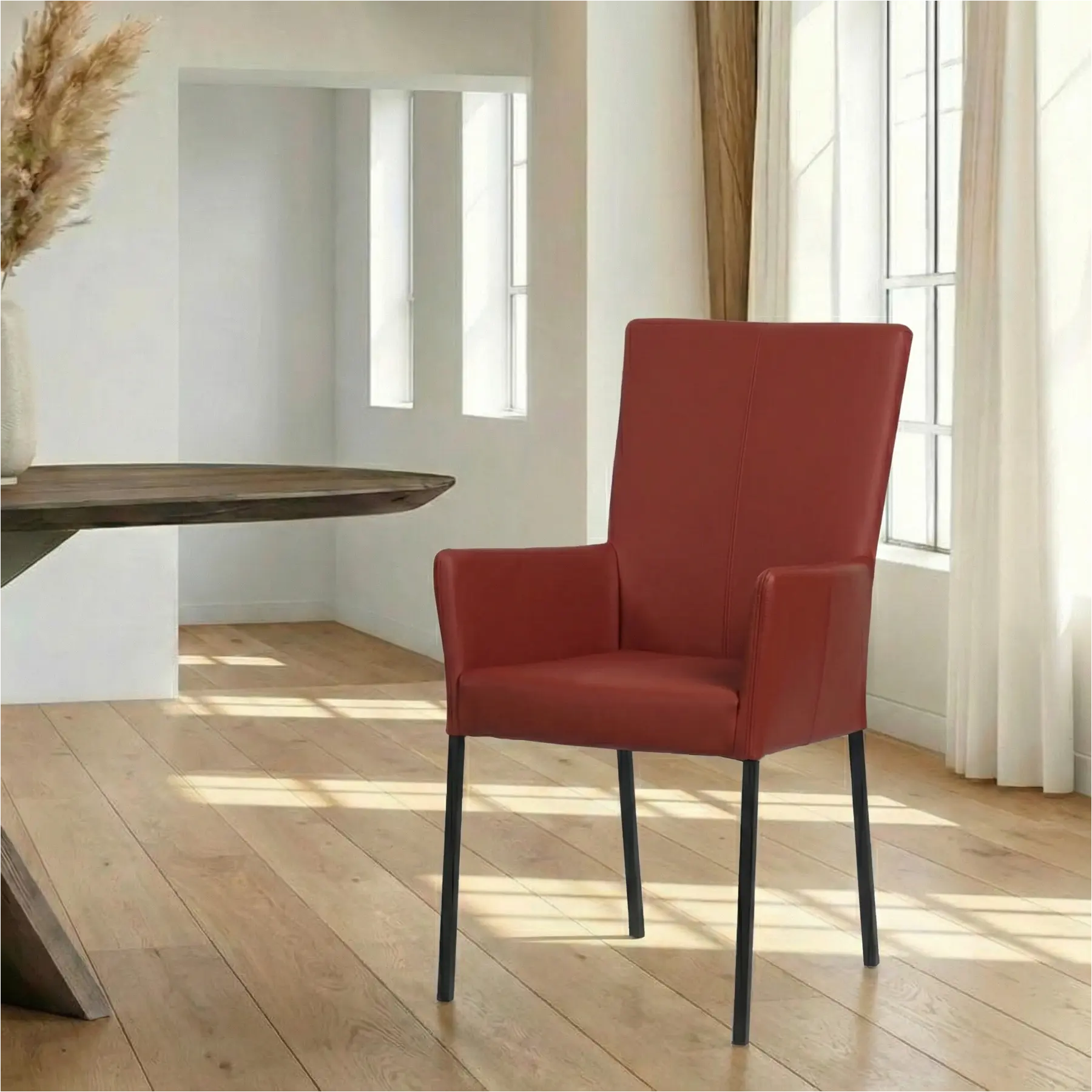 afbeelding van Leren eetkamerstoel Daily met armleuning