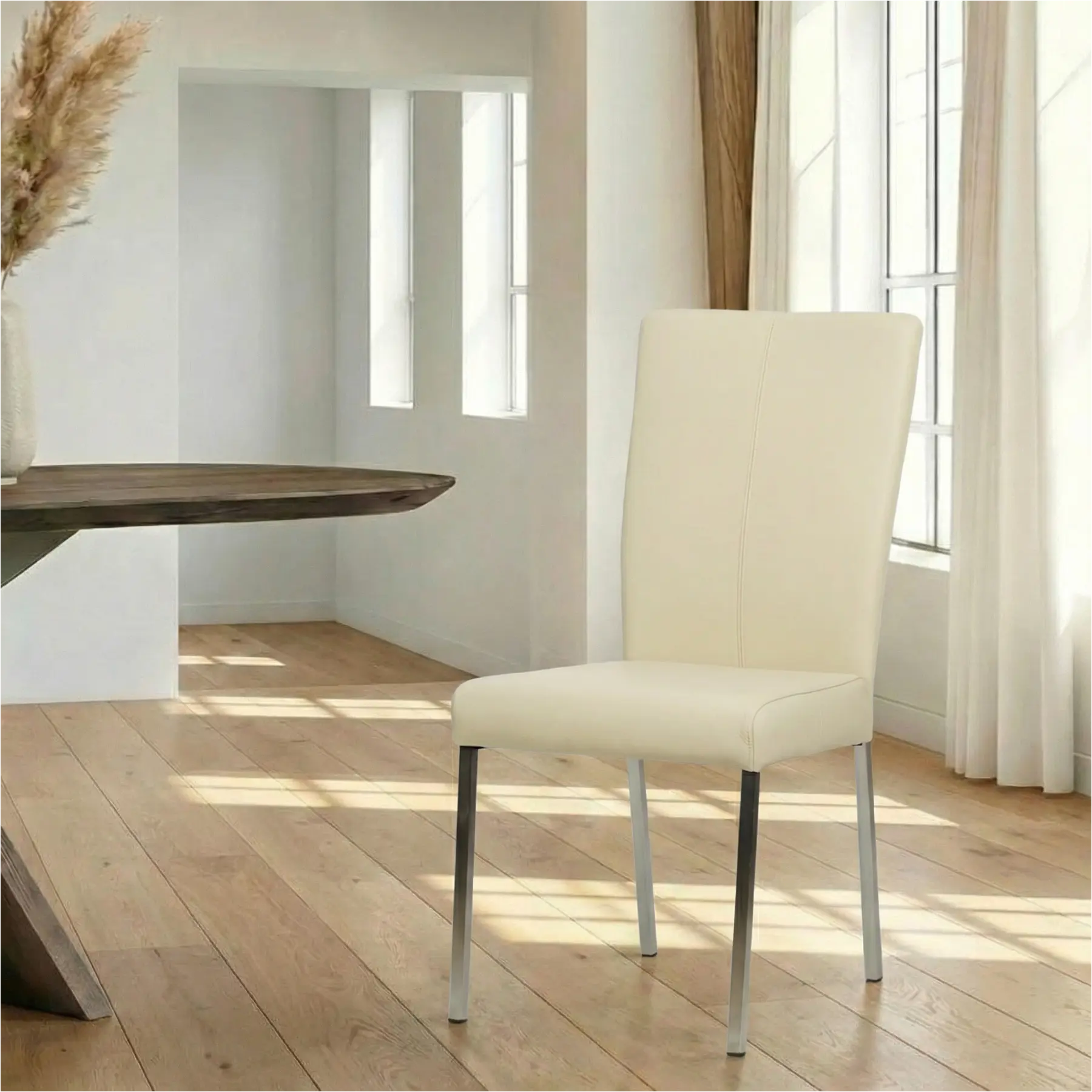 afbeelding van Leren eetkamerstoel Daily - Toledo Polar (crème) - Poten staal vierkant RVS