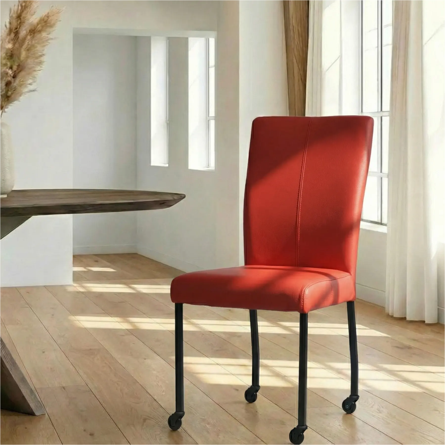 afbeelding van Leren eetkamerstoel Deal - Toledo Ducati (rood) - Poten staal vierkant zwart