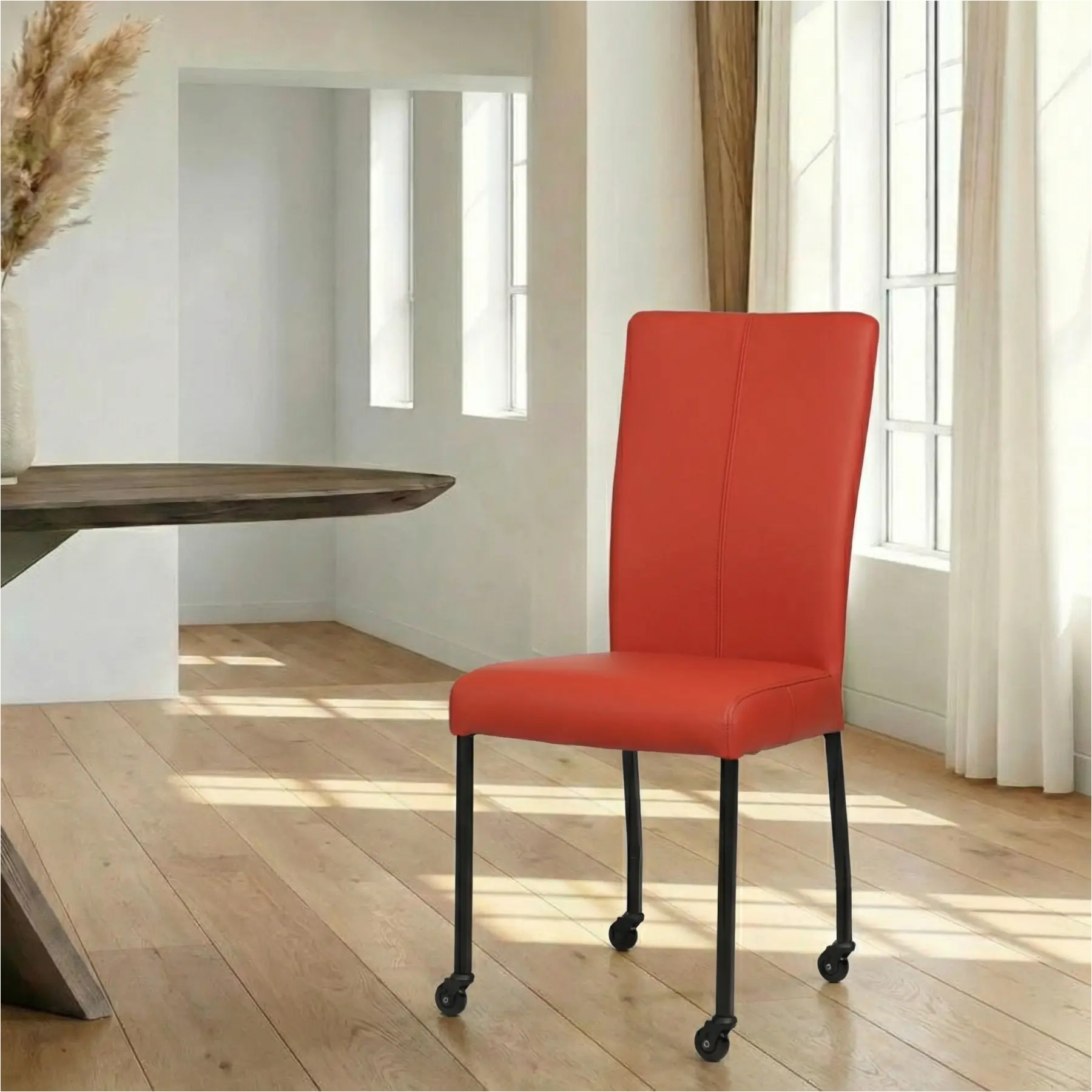 afbeelding van Leren eetkamerstoel Deal - Toledo Siegelstein (rood) - Poten staal vierkant zwart