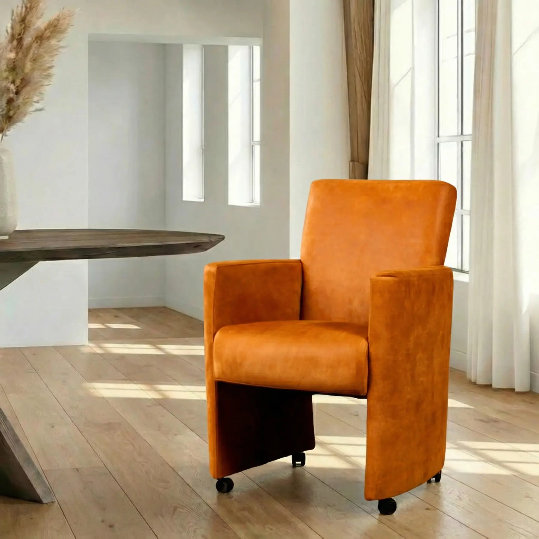 afbeelding van Leren eetkamerstoel Elegant - Kenia Cognac (cognac) - Met handgreep RVS