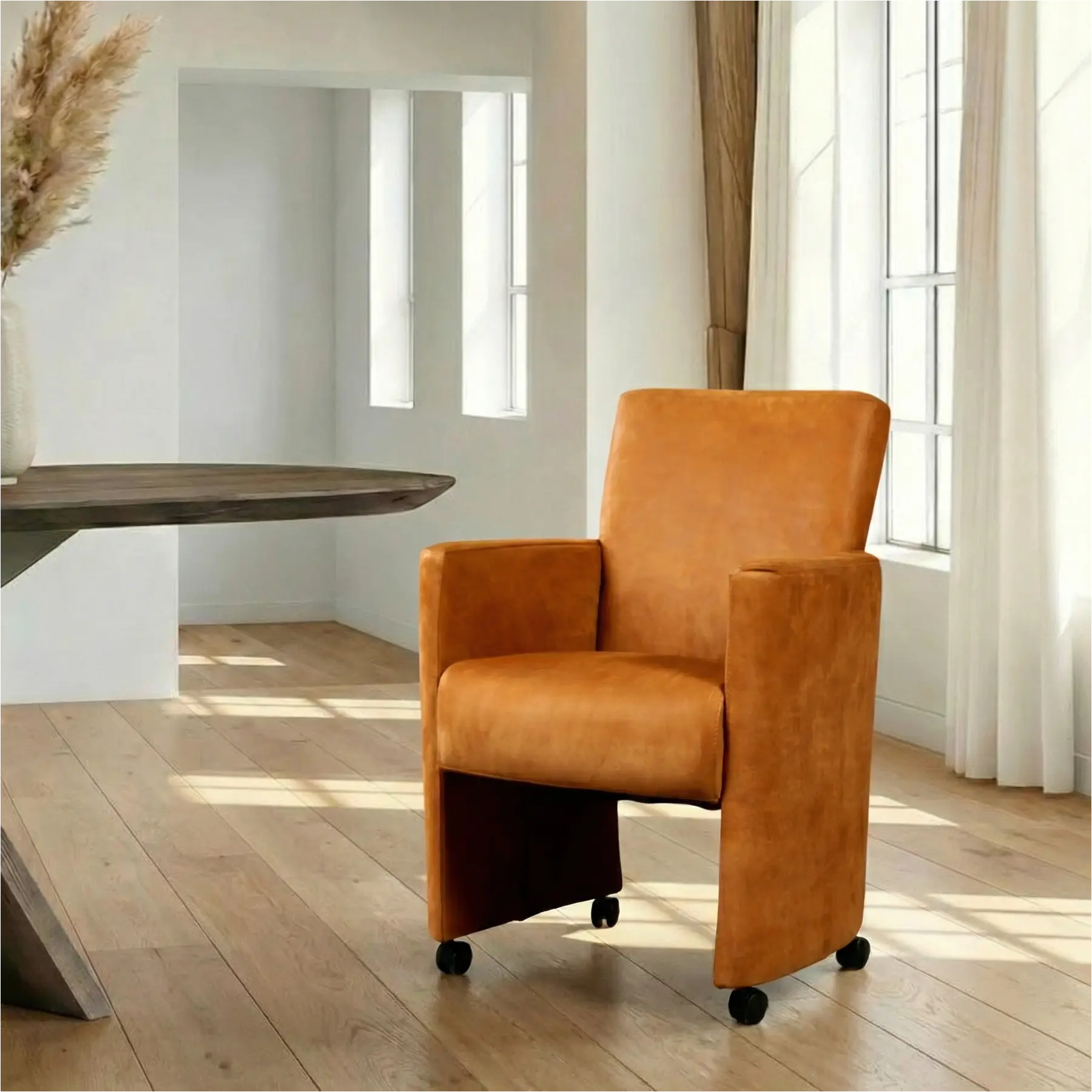 afbeelding van Leren eetkamerstoel Elegant - Kenia Cognac (cognac) - Met handgreep zwart