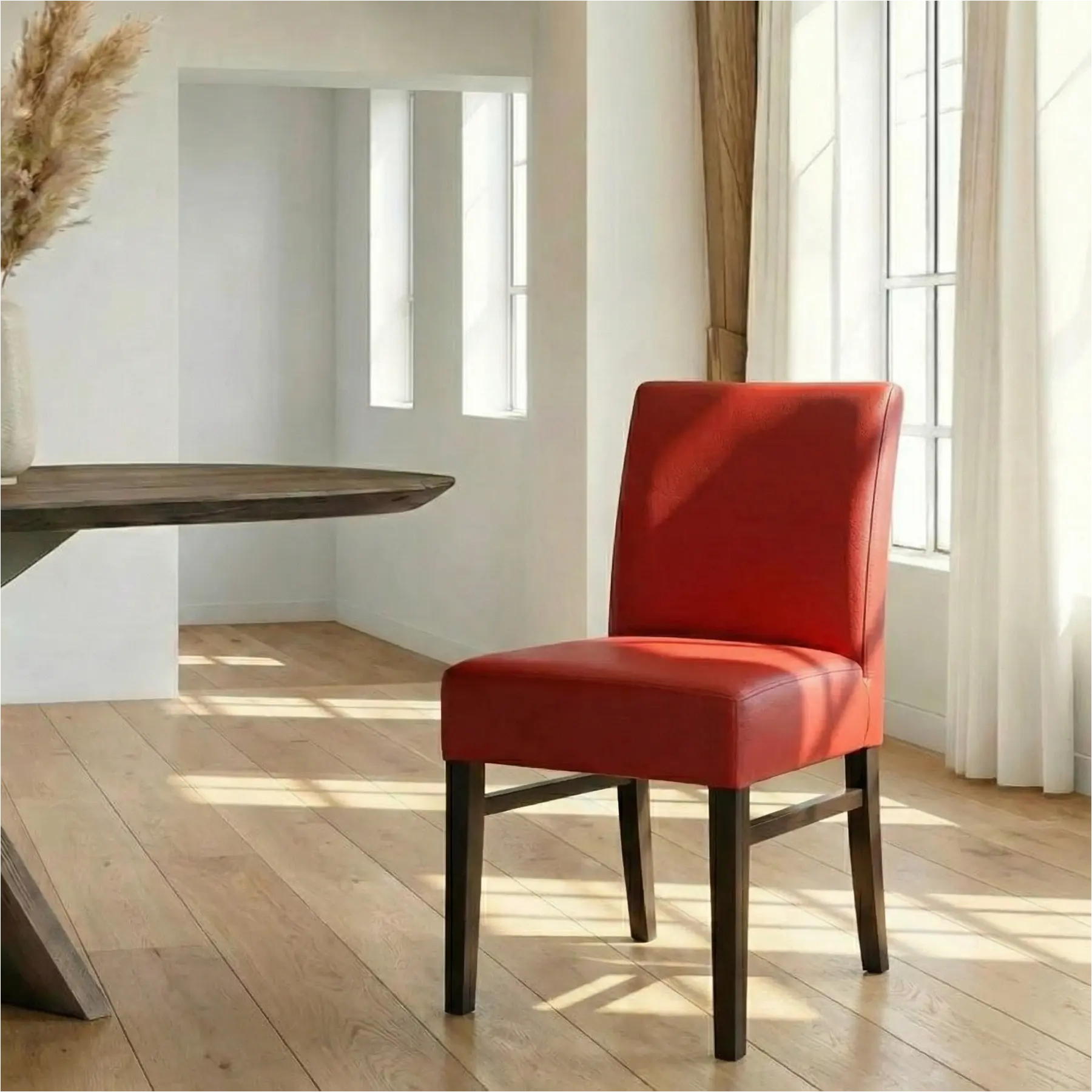 afbeelding van Leren eetkamerstoel Hold - Toledo Ducati (rood) - Poten hout zwart