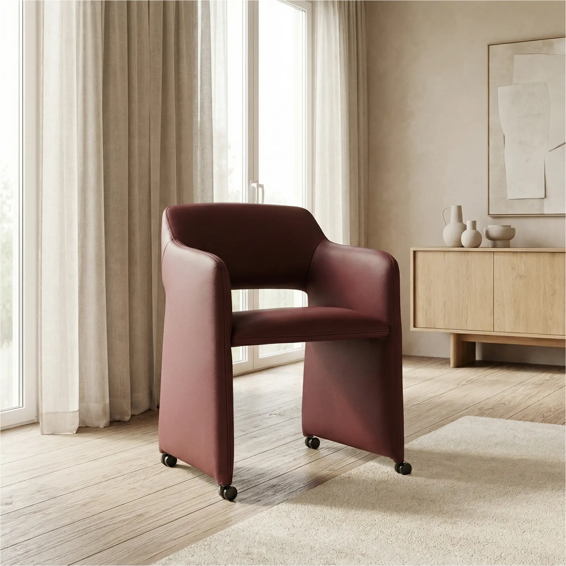 afbeelding van Leren eetkamerstoel Icon - Toledo Bordeaux (donkerrood)