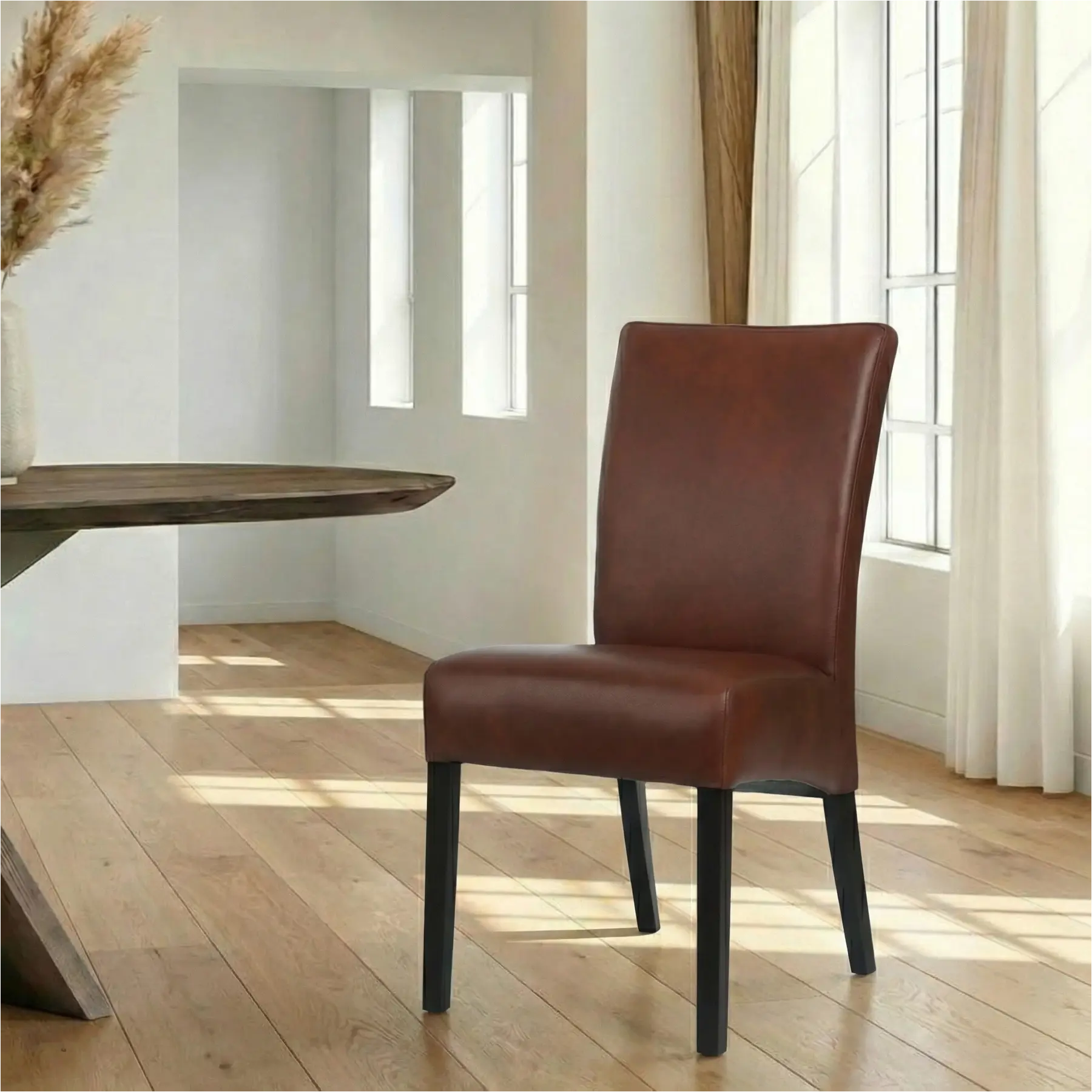 afbeelding van Leren eetkamerstoel Just - Granada Cognac (donkercognac) - Poten hout zwart