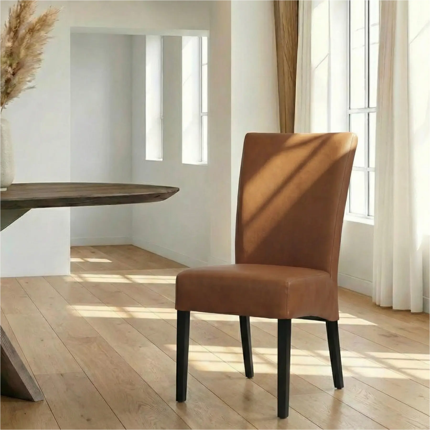 afbeelding van Leren eetkamerstoel Just - Rancho Cognac (cognac) - Poten hout zwart