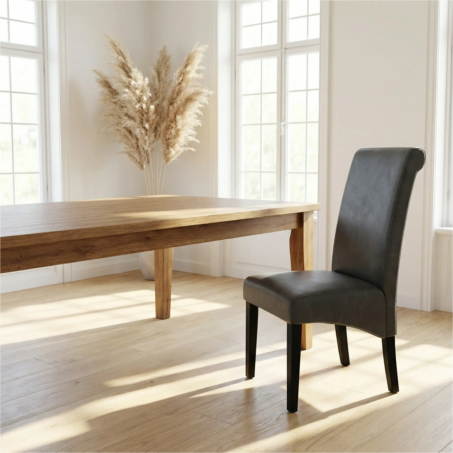 afbeelding van Leren eetkamerstoel Just - Toledo Caffe (donkerbruin) - Poten hout zwart