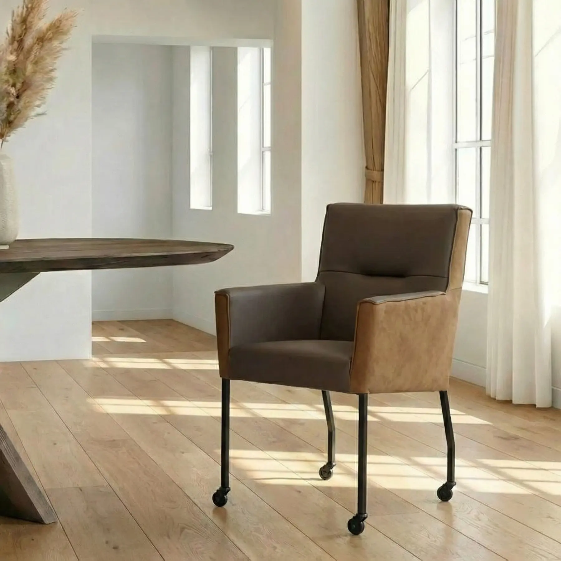 afbeelding van Leren eetkamerstoel Lucky Duo