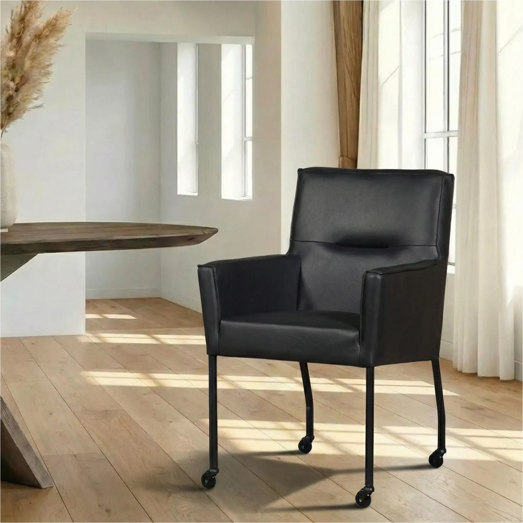 afbeelding van Leren eetkamerstoel Lucky - Granada Black (zwart)