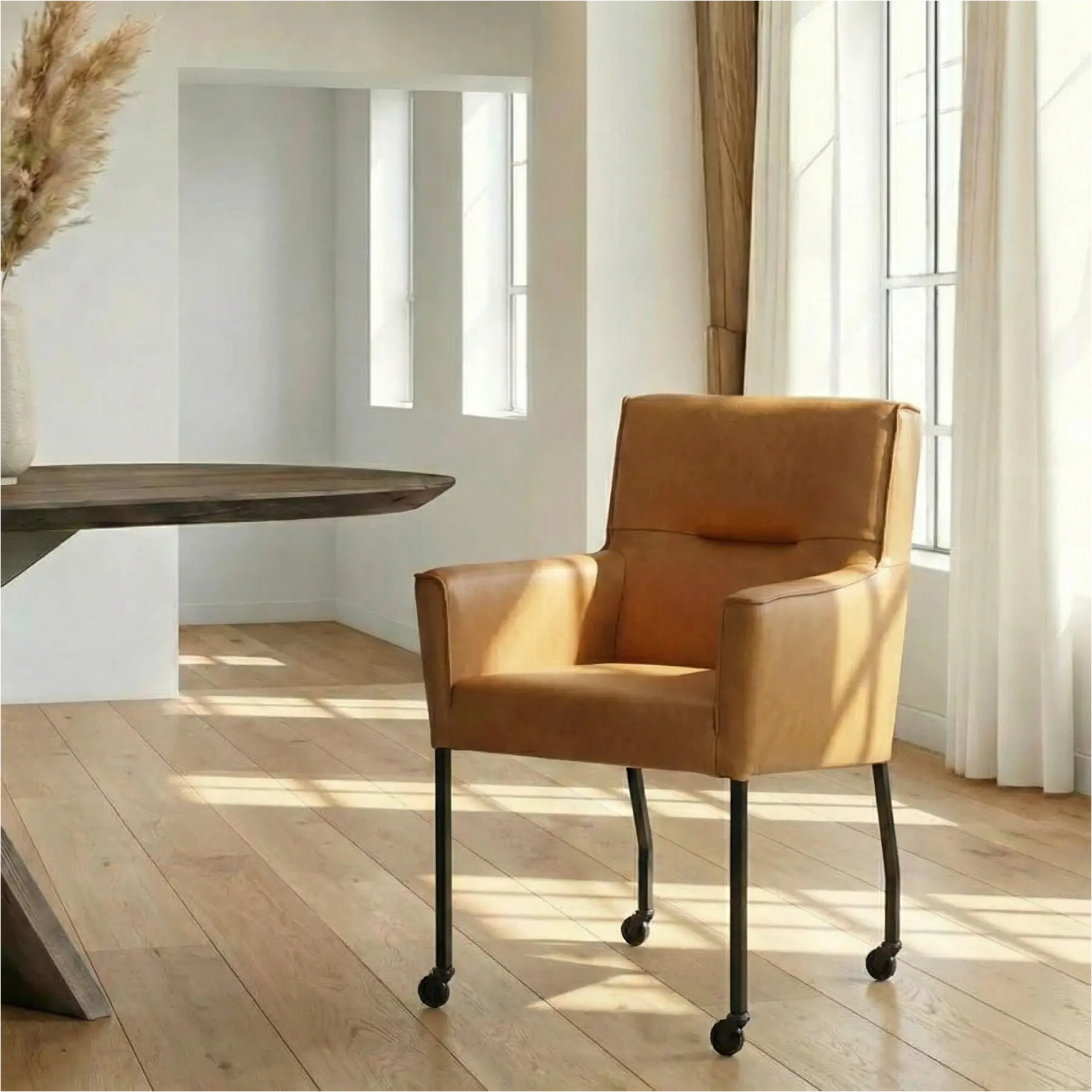 afbeelding van Leren eetkamerstoel Lucky - Granada Sahara (cognac)