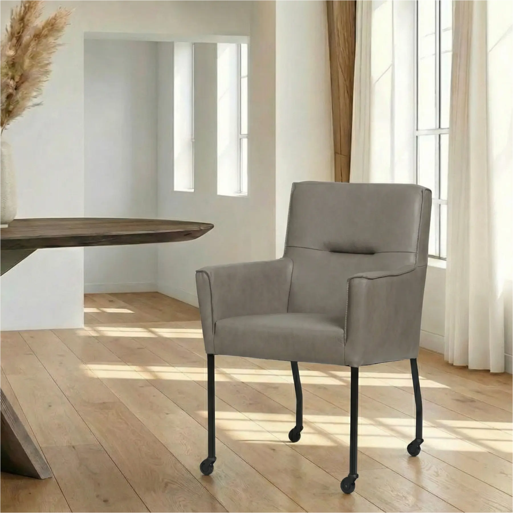 afbeelding van Leren eetkamerstoel Lucky - Granada Steel (grijs)