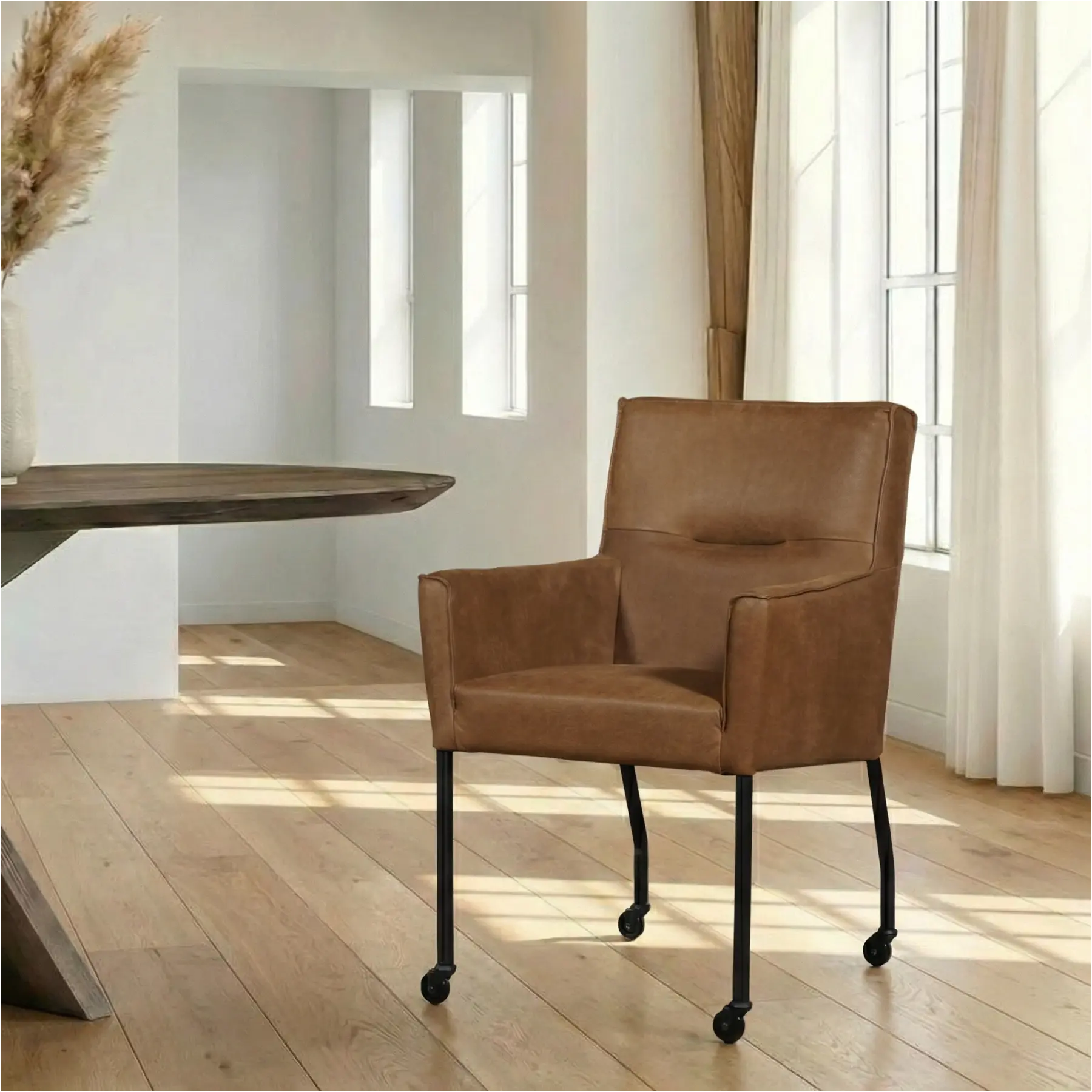 afbeelding van Leren eetkamerstoel Lucky - Kenia Brown (bruin)