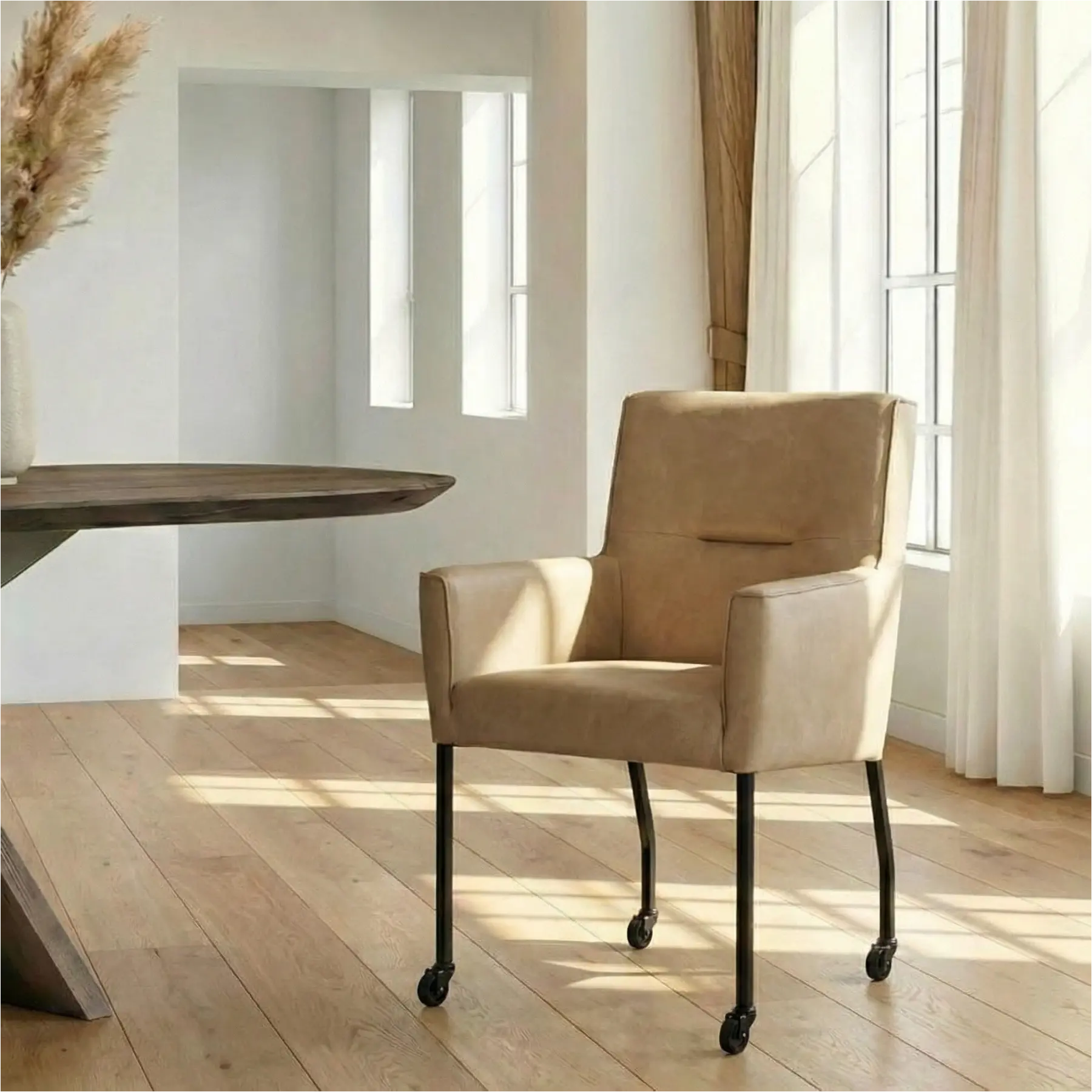 afbeelding van Leren eetkamerstoel Lucky - Kenia Taupe (taupe/bruin)