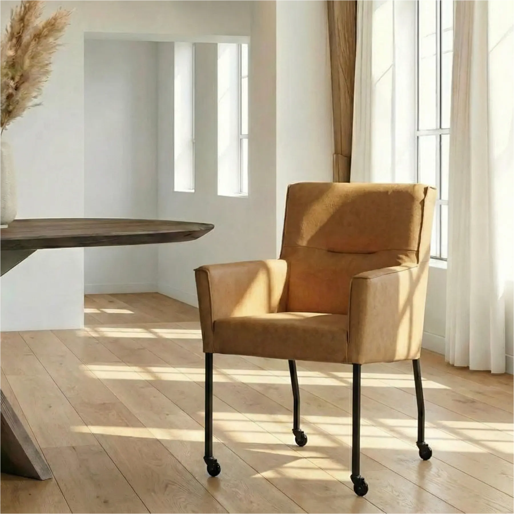 afbeelding van Leren eetkamerstoel Lucky - Kenia Walnut (cognac)