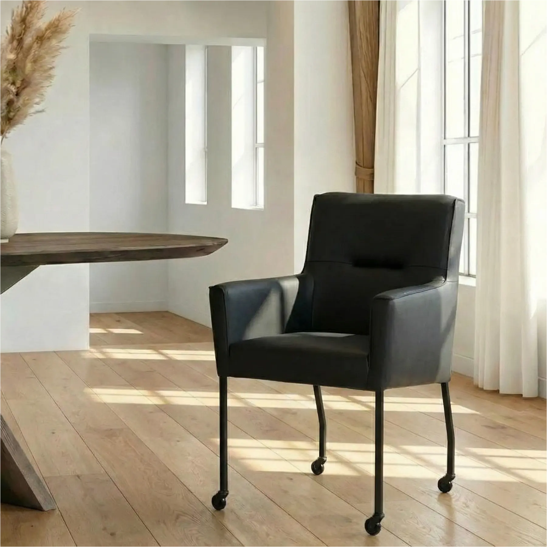 afbeelding van Leren eetkamerstoel Lucky - Rancho Nero (zwart)