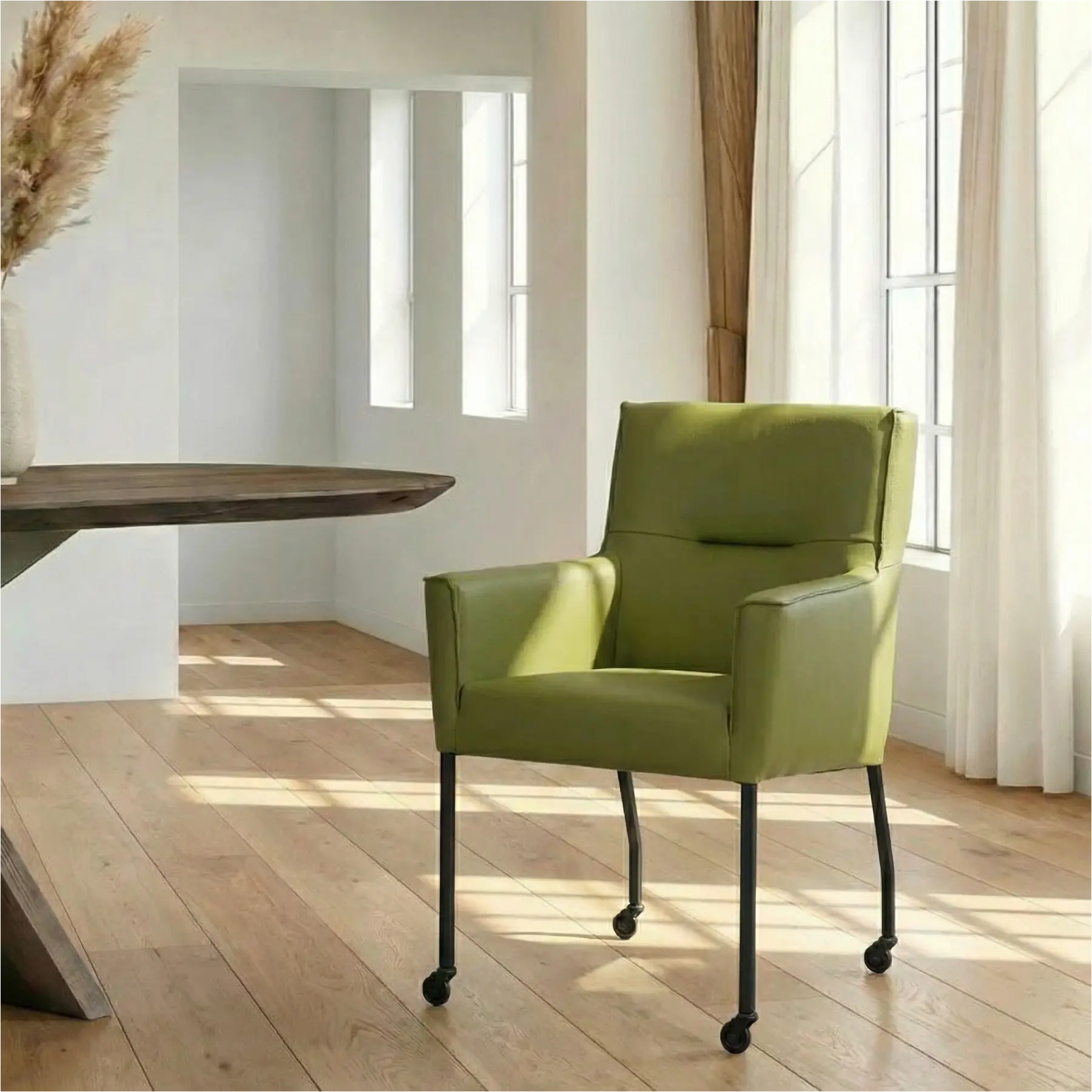 afbeelding van Leren eetkamerstoel Lucky - Toledo Apple Green (groen)